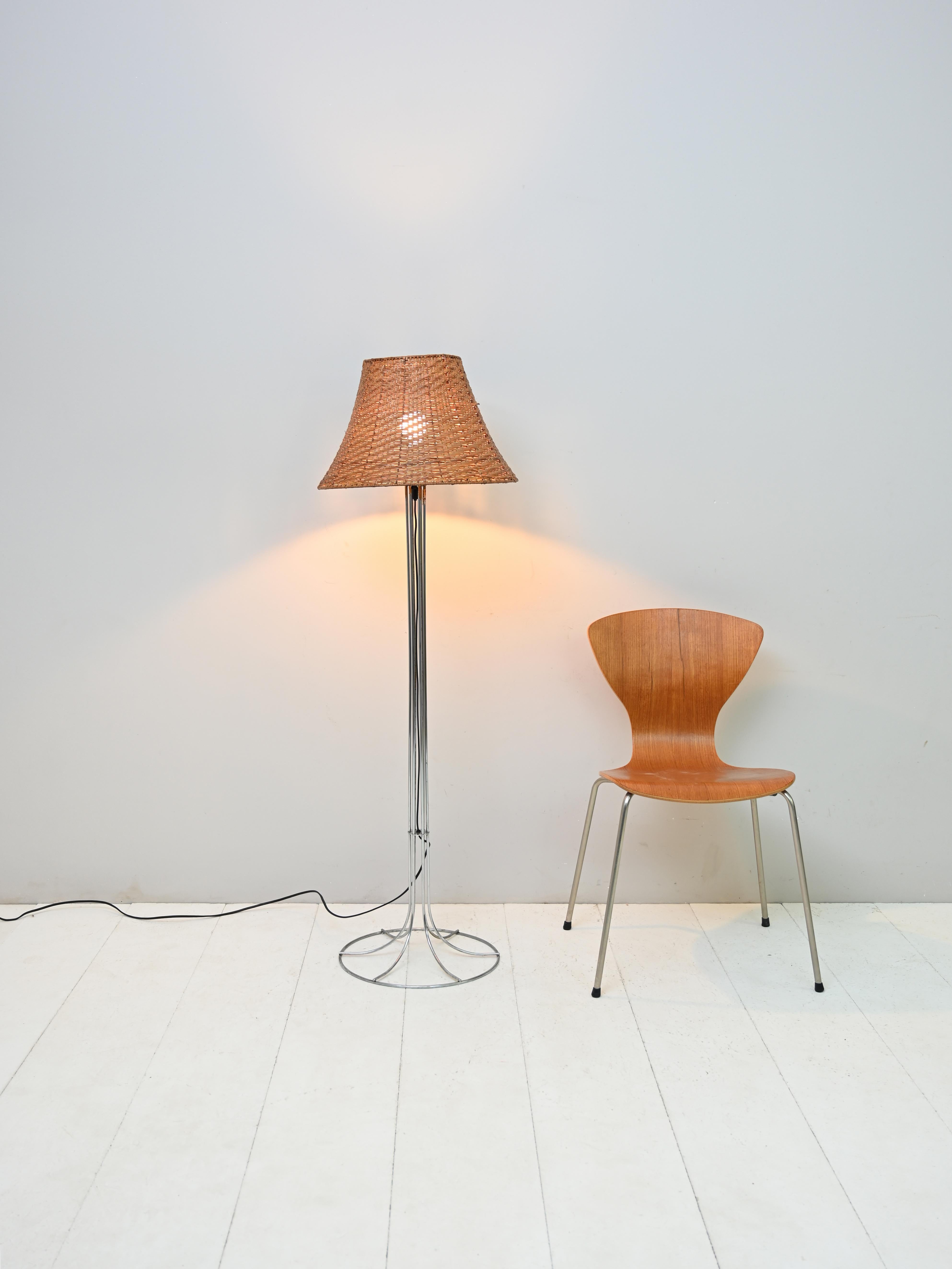 Scandinavian Modern Floor lamp with a rattan lampshade For Sale