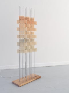 Floor lamp with aluminium, London plane and painted calico