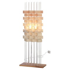 Floor lamp with aluminium, London plane and painted calico