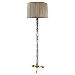 Floor Lamp With Cut Ground Crystal Elements Brass Base Made in France