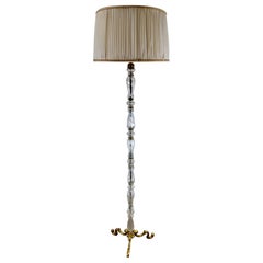Floor Lamp with Cut, Ground Faceted Crystals, Brass Base France 'No Lampshade'