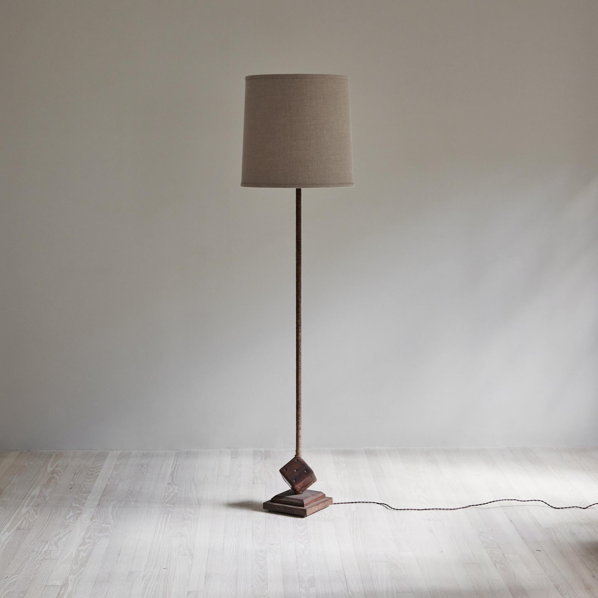 Wood Floor Lamp with Dice at Base