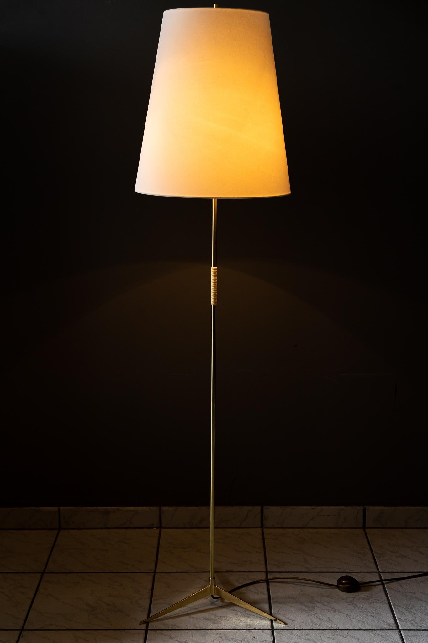 Brass Floor Lamp with Fabric Shade around 1950s by J.T. Kalmar For Sale