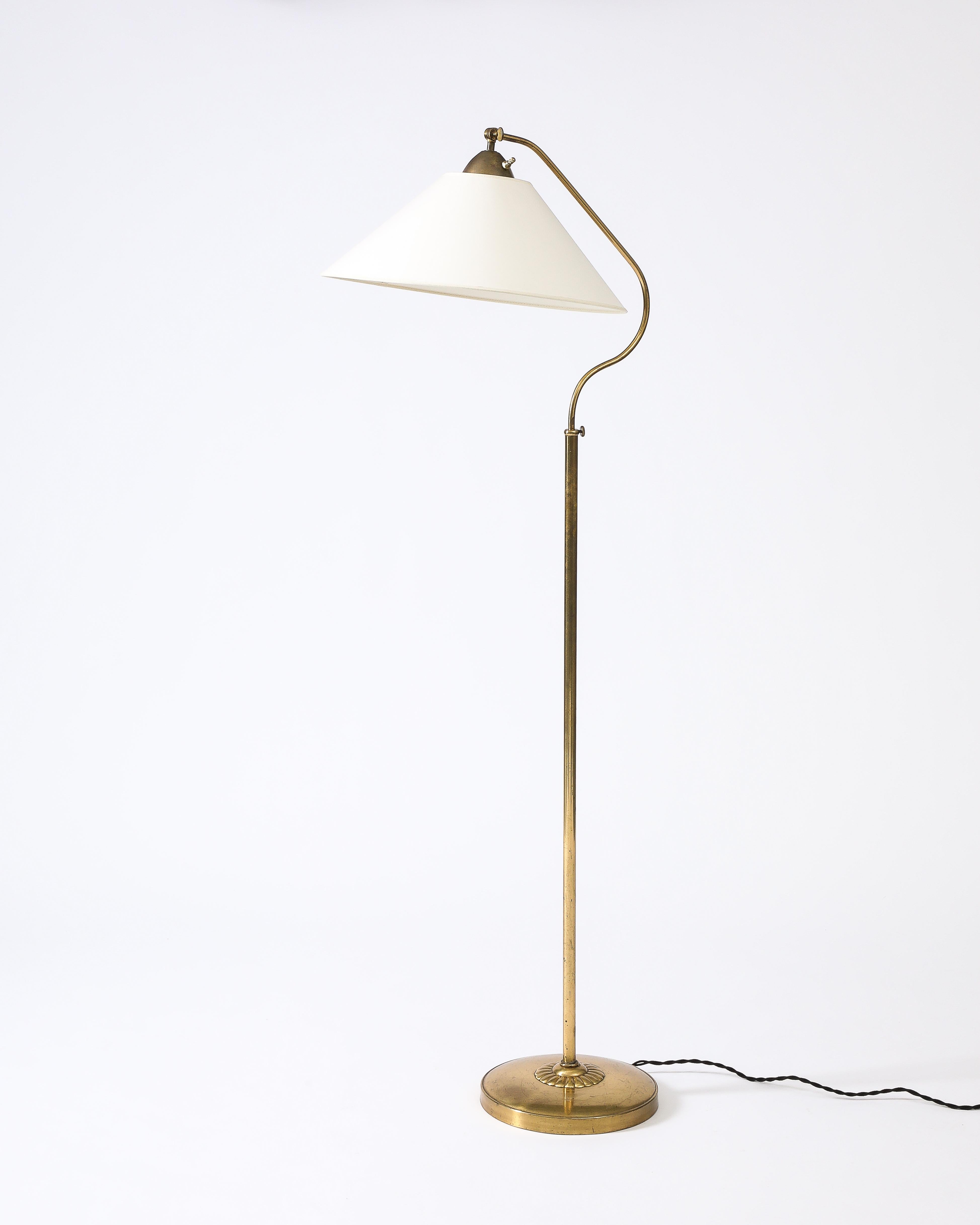Swedish Floor Lamp with Fabric Shades, Attributed to ASEA, Sweden, c. 1950