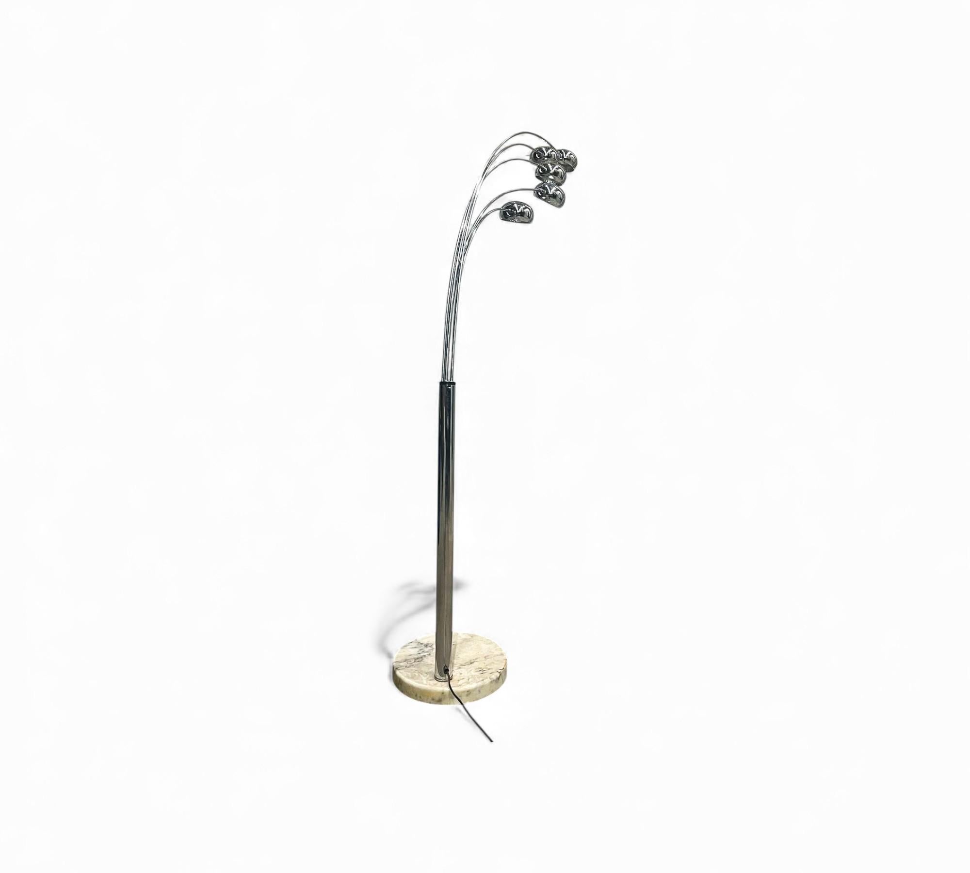 Mid-Century moderno Floor Lamp with Five Bulbs in Chrome, Glass & Marble, Unknown, 1960s in vendita