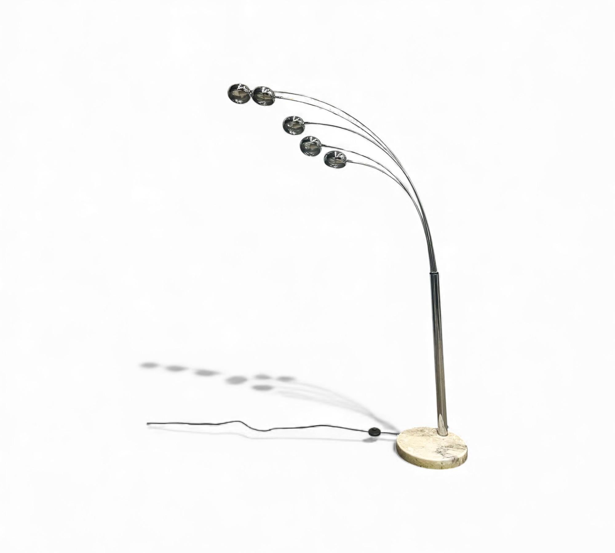 Brasiliano Floor Lamp with Five Bulbs in Chrome, Glass & Marble, Unknown, 1960s in vendita