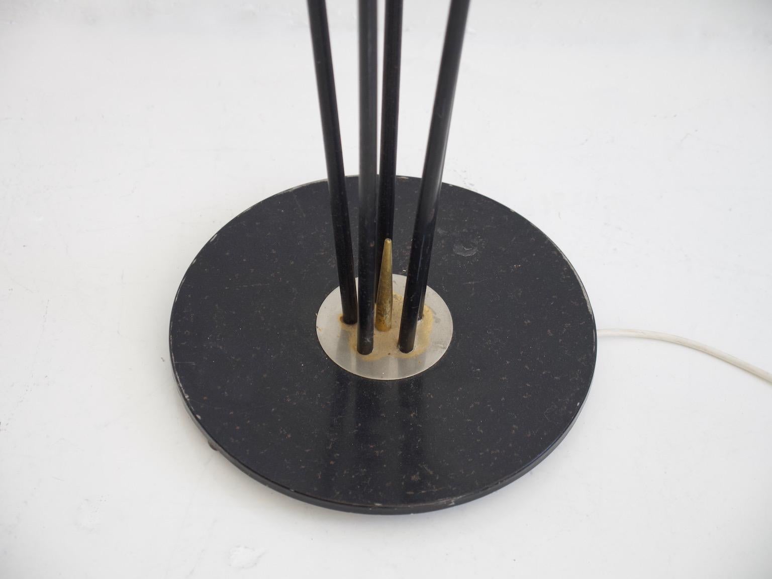 Metal Floor Lamp with Five Opaline Glass Globes by Arlus For Sale