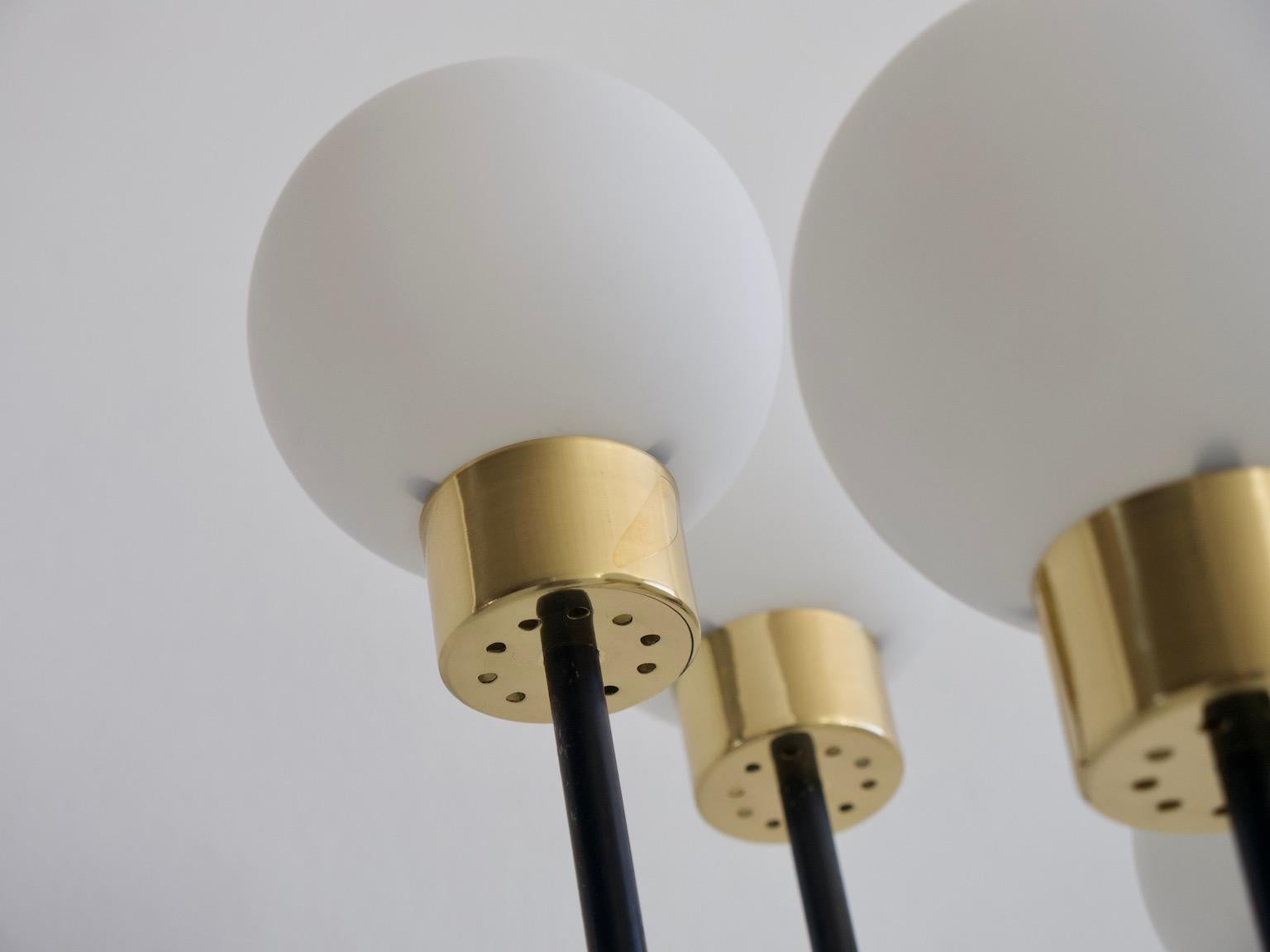 Floor Lamp with Five Opaline Glass Globes by Arlus For Sale 1