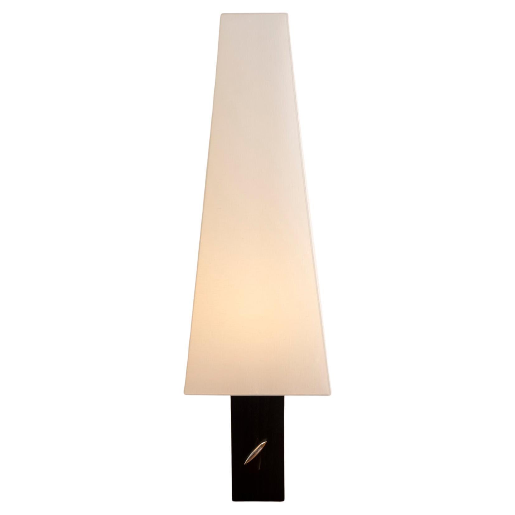 Floor Lamp with Ivory Linen Shade atop Black-painted Maple and Boxwood Trim Base For Sale