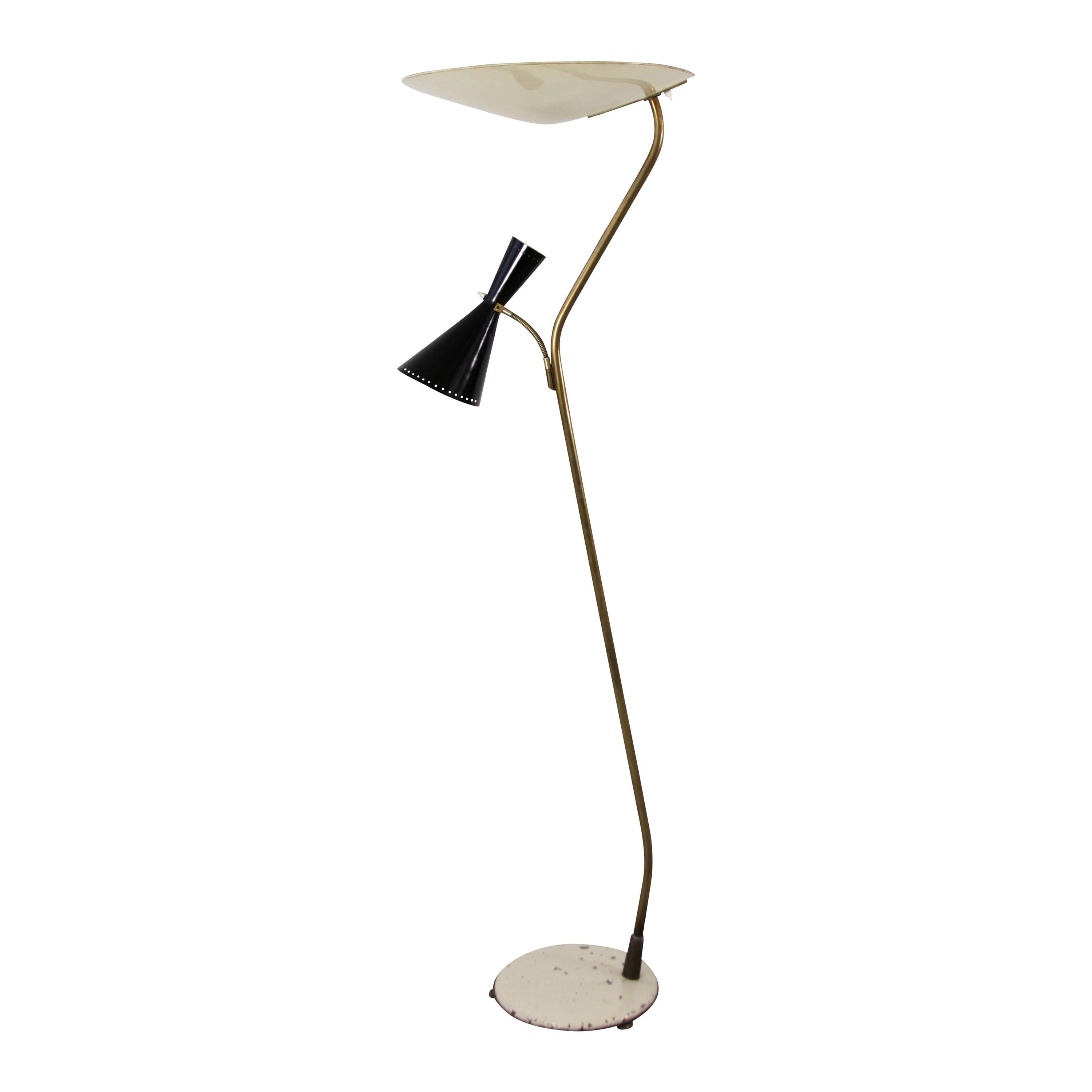 Floor Lamp with Lacquered Metal Shades, by Eberth Zürich, Switzerland, 1950s For Sale