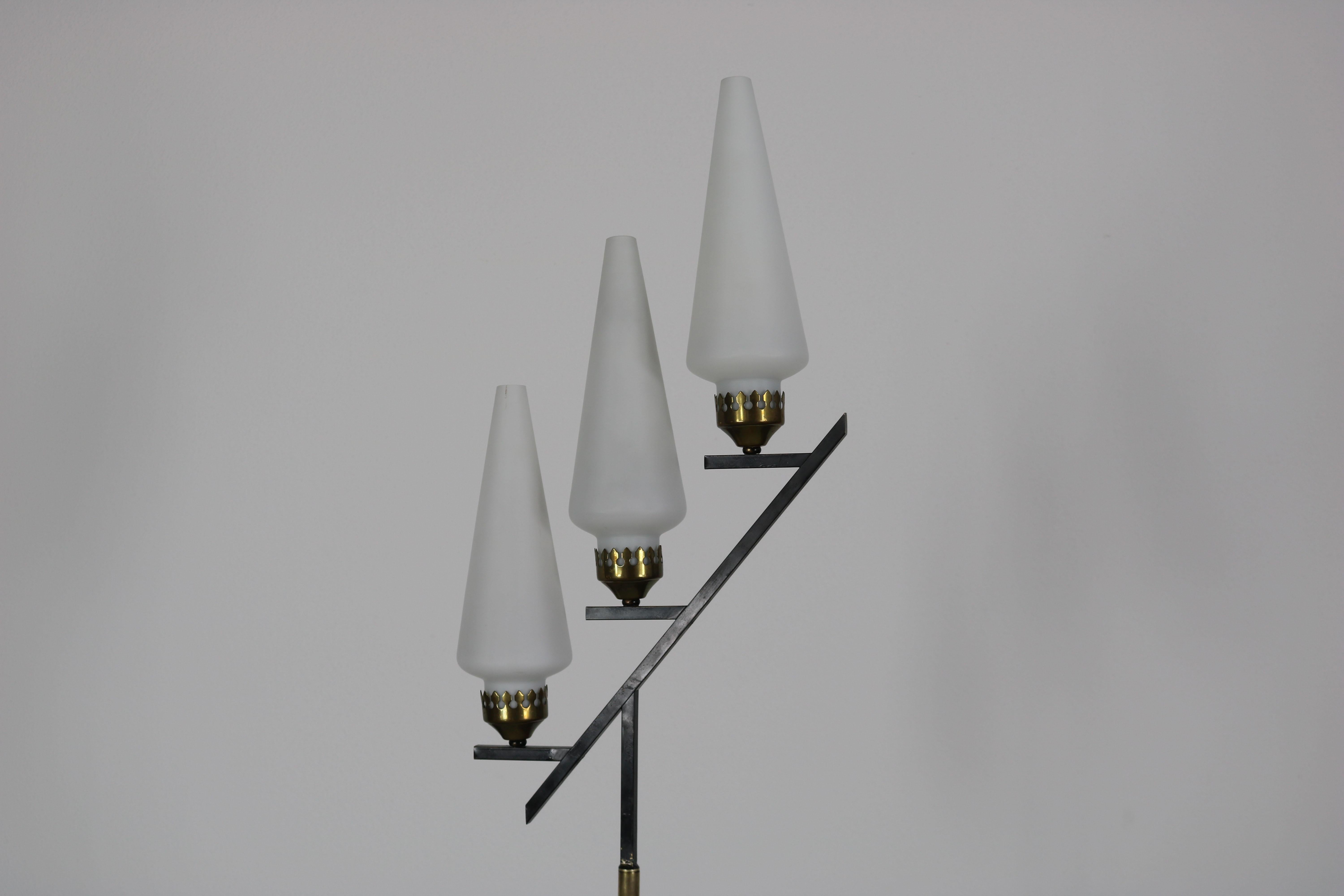 Italian Floor Lamp with Marble Base in the Manner of Stilnovo, Italy, 1950s For Sale