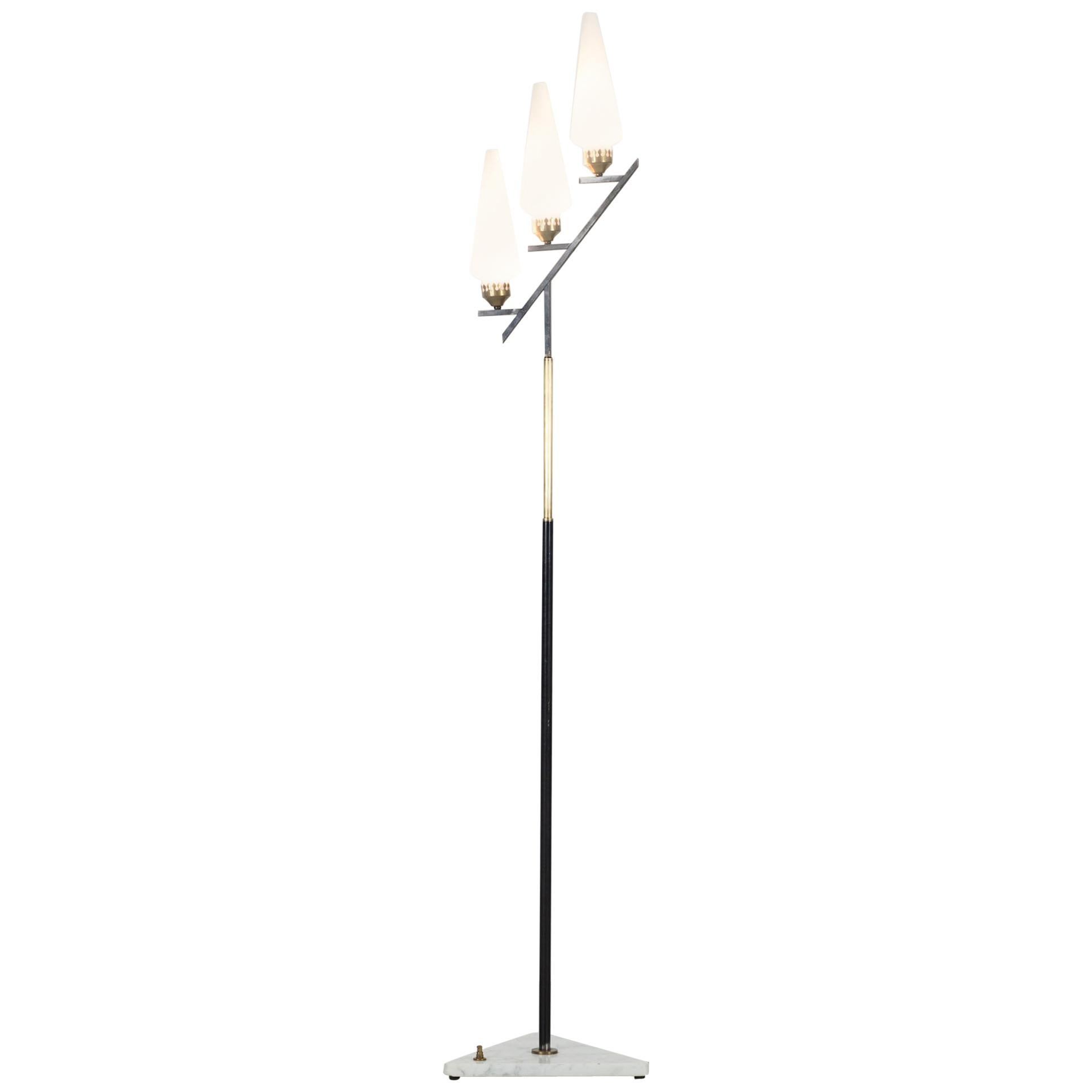 Floor Lamp with Marble Base in the Manner of Stilnovo, Italy, 1950s For Sale