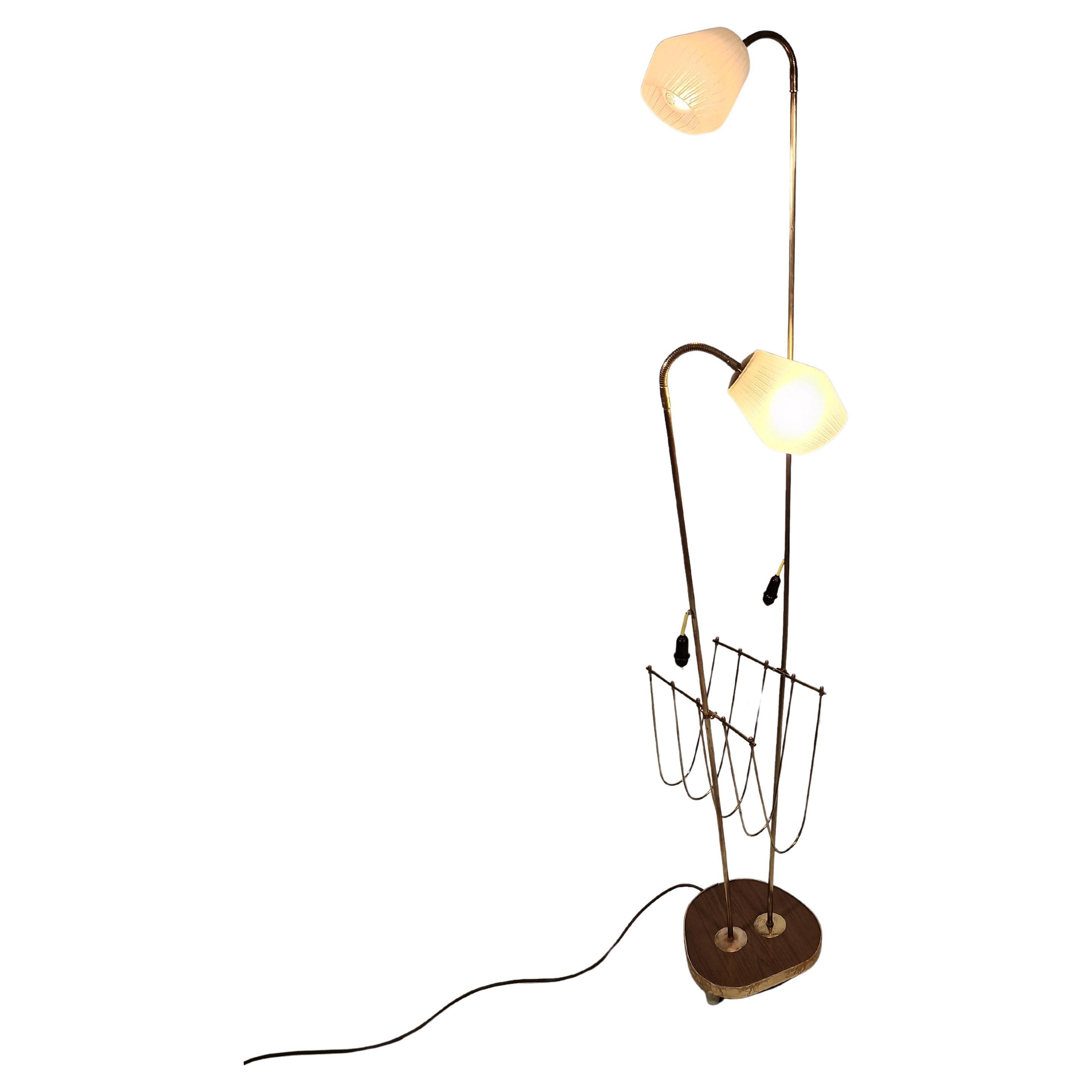 Floor lamp with newspaper holder, Hollywood Regency Style, 1950s Austria