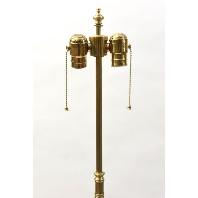 Floor lamp with onyx base and stem pieces, mixed metals with elements of copper and brass. American, circa 1920. Art Deco. Completely restored and rewired with two light cluster. Pictured with 19? beige pleated shade, sold separately

Dimensions: