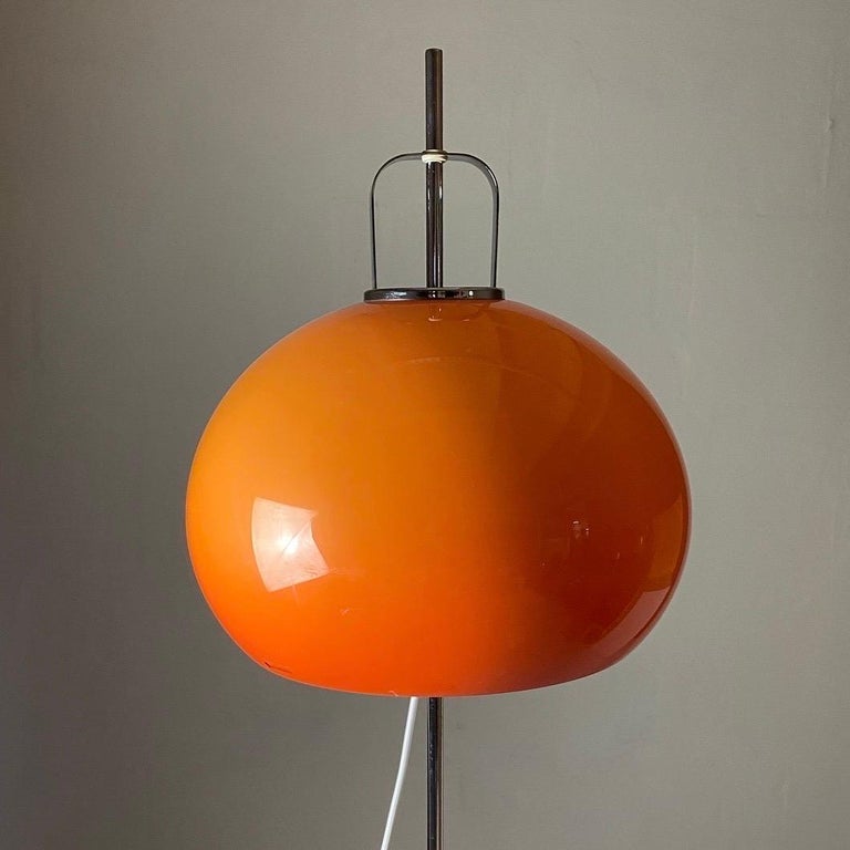 Chrome Floor lamp with orange shade by Harvey Guzzini, Italy 1970s. For Sale