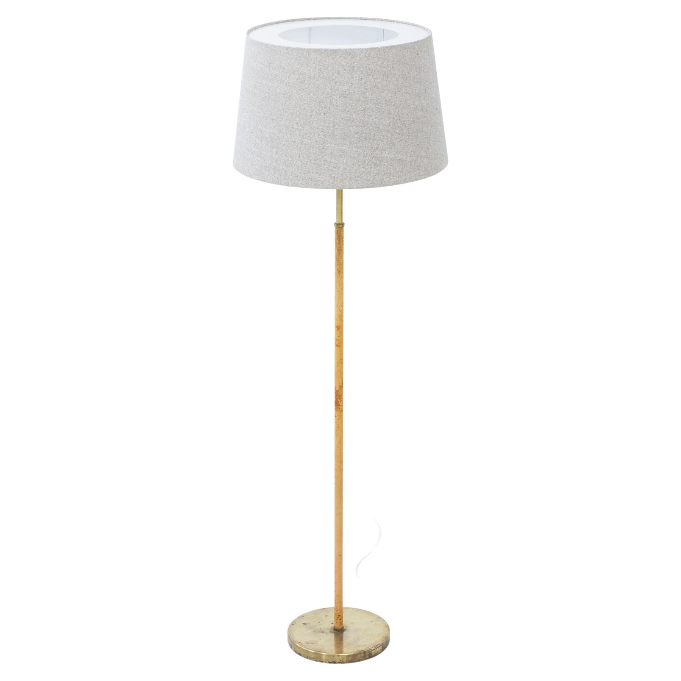 Floor Lamp with Original Leather and Brass by Anders Pehrson, Ateljé Lyktan For Sale