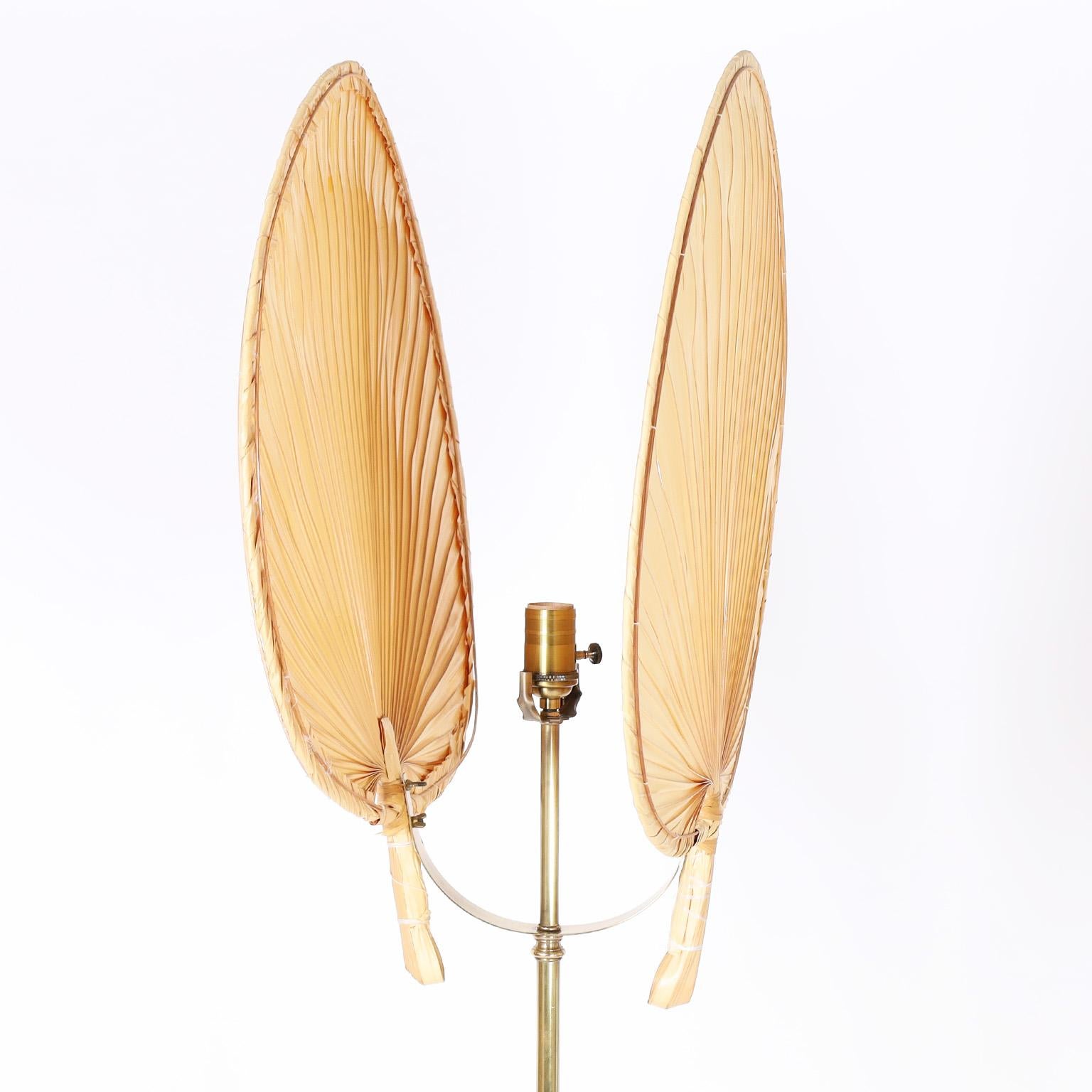 Floor Lamp with Palm Leaf Shades In Good Condition In Palm Beach, FL