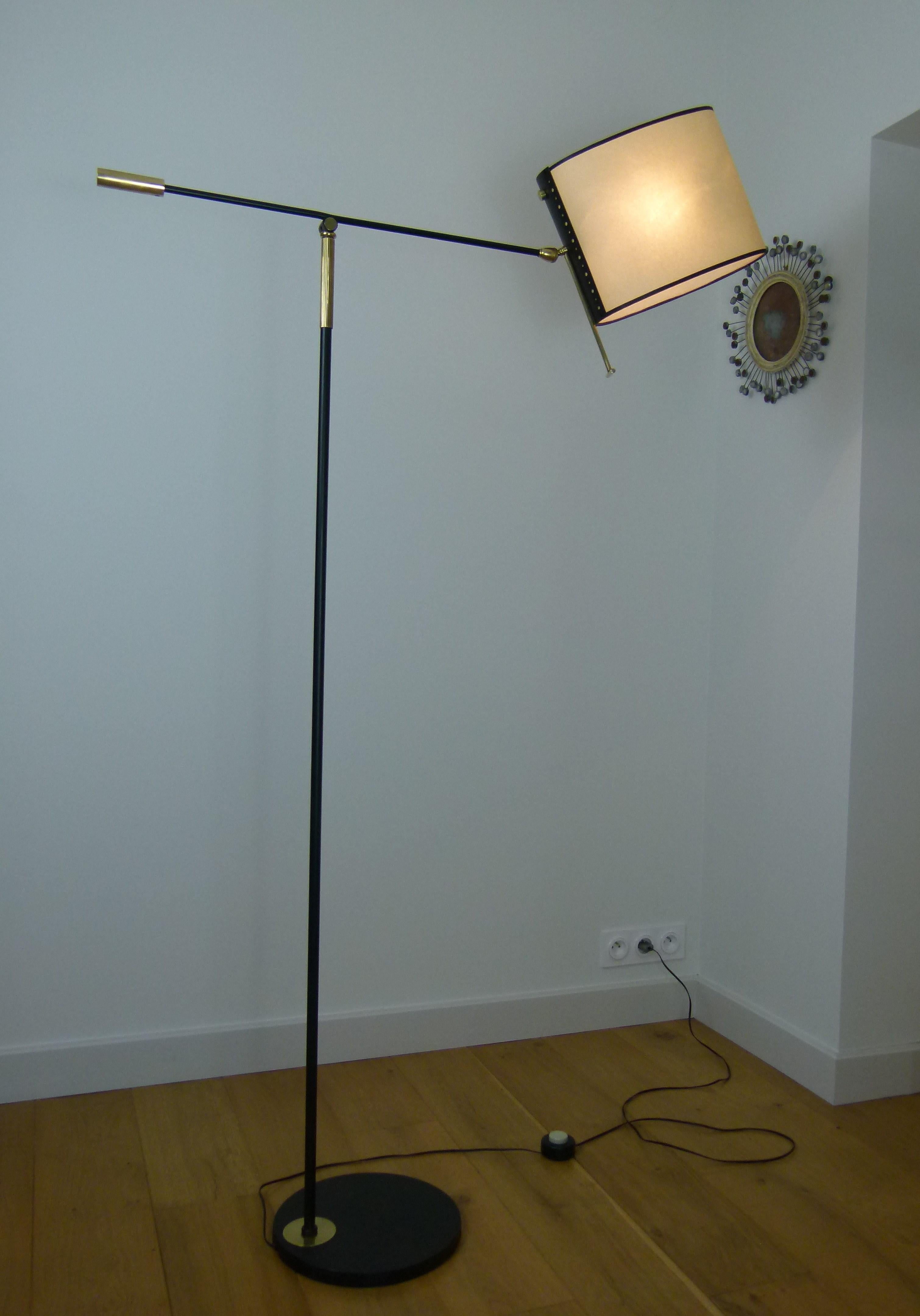 Mid-Century Modern Floor Lamp with Pendulum, Counter-Weight and Patella by Maison Lunel