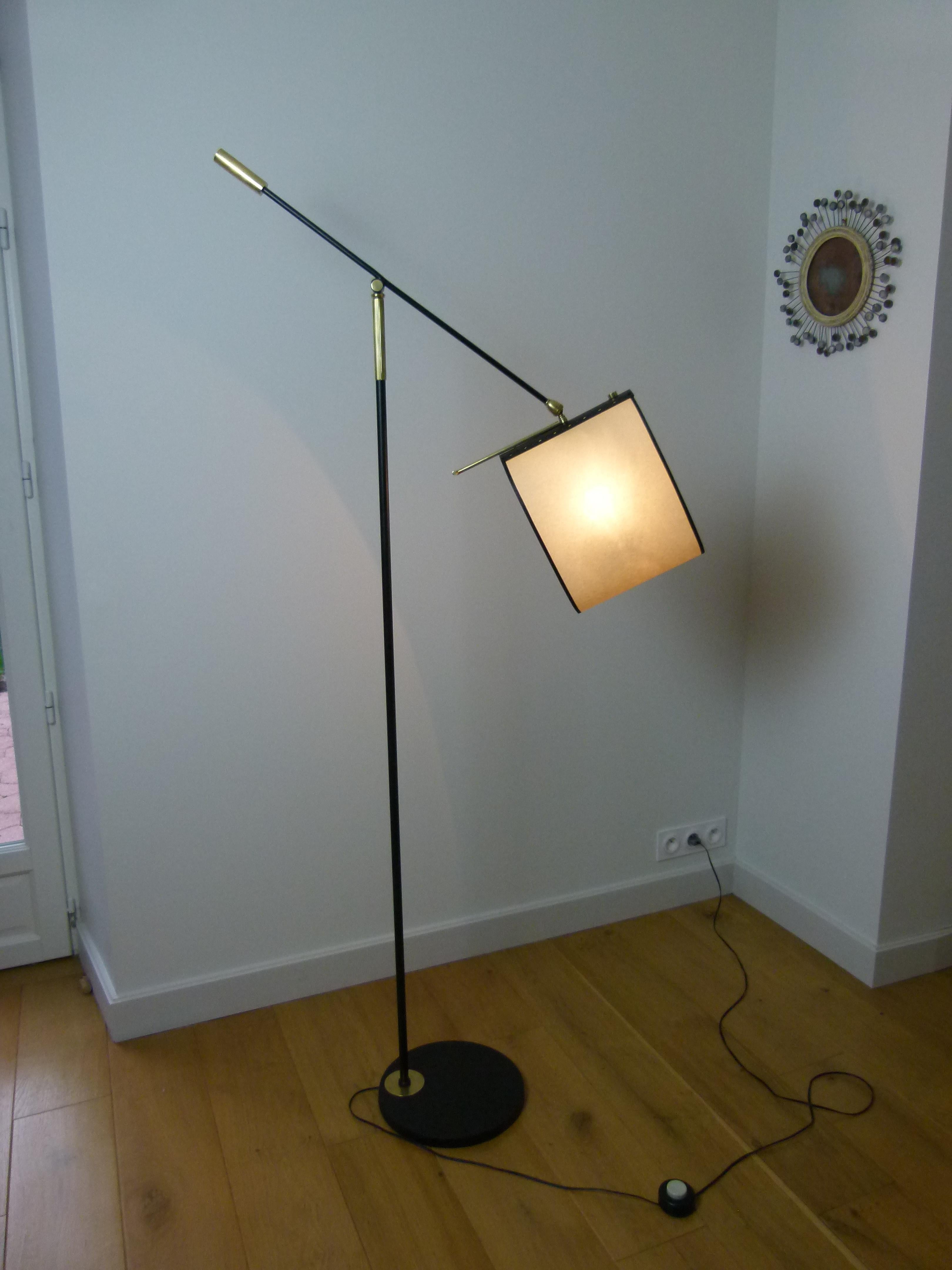 Floor Lamp with Pendulum, Counter-Weight and Patella by Maison Lunel In Excellent Condition In Saint-Ouen, FR