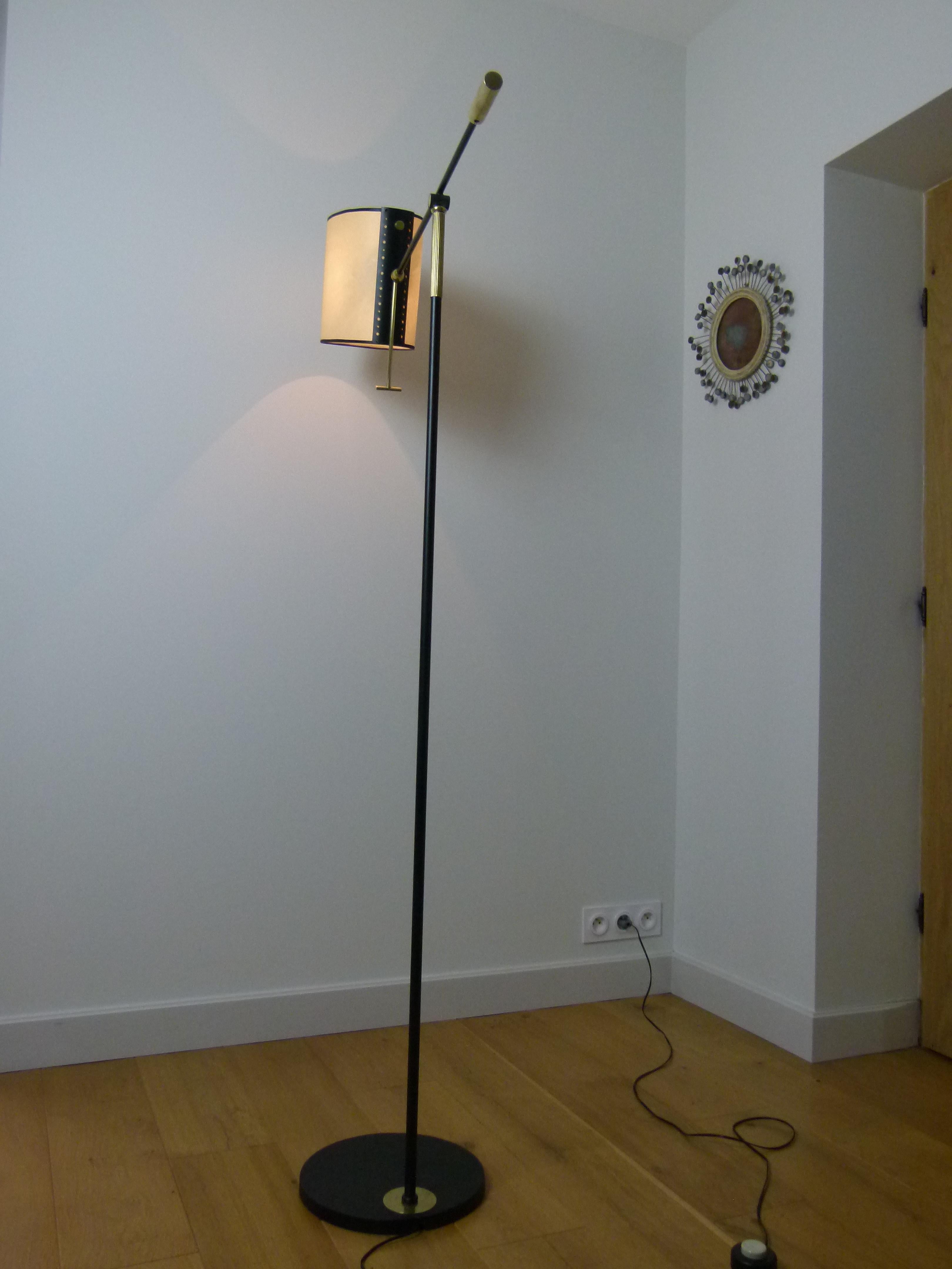 Brass Floor Lamp with Pendulum, Counter-Weight and Patella by Maison Lunel