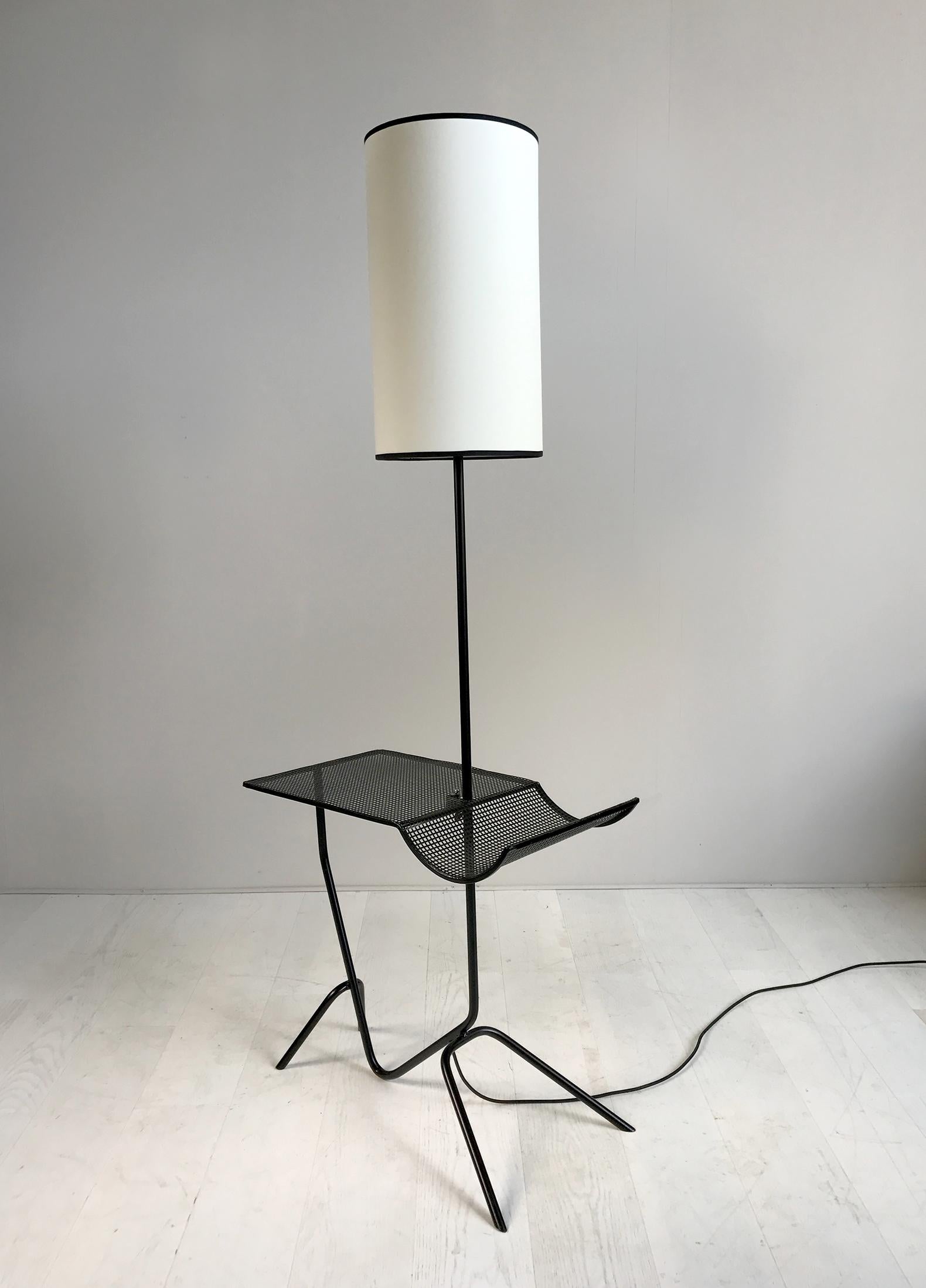 Floor Lamp with Perforated Metal Shelf, France 1950 In Excellent Condition In Catonvielle, FR