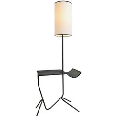 Vintage Floor Lamp with Perforated Metal Shelf, France 1950