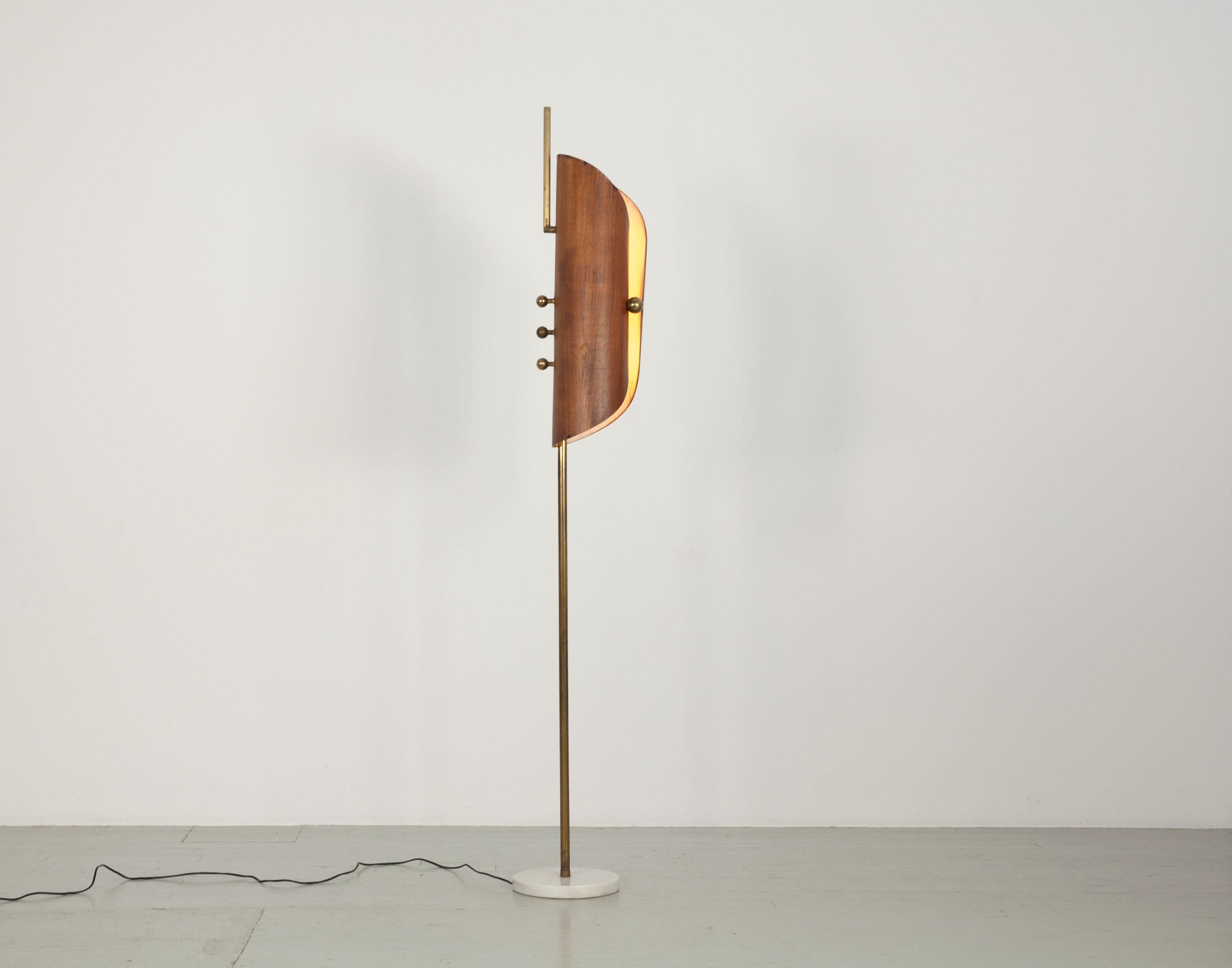 Mid-Century Modern Floor Lamp with plywood shade, Italy, 1960s. For Sale
