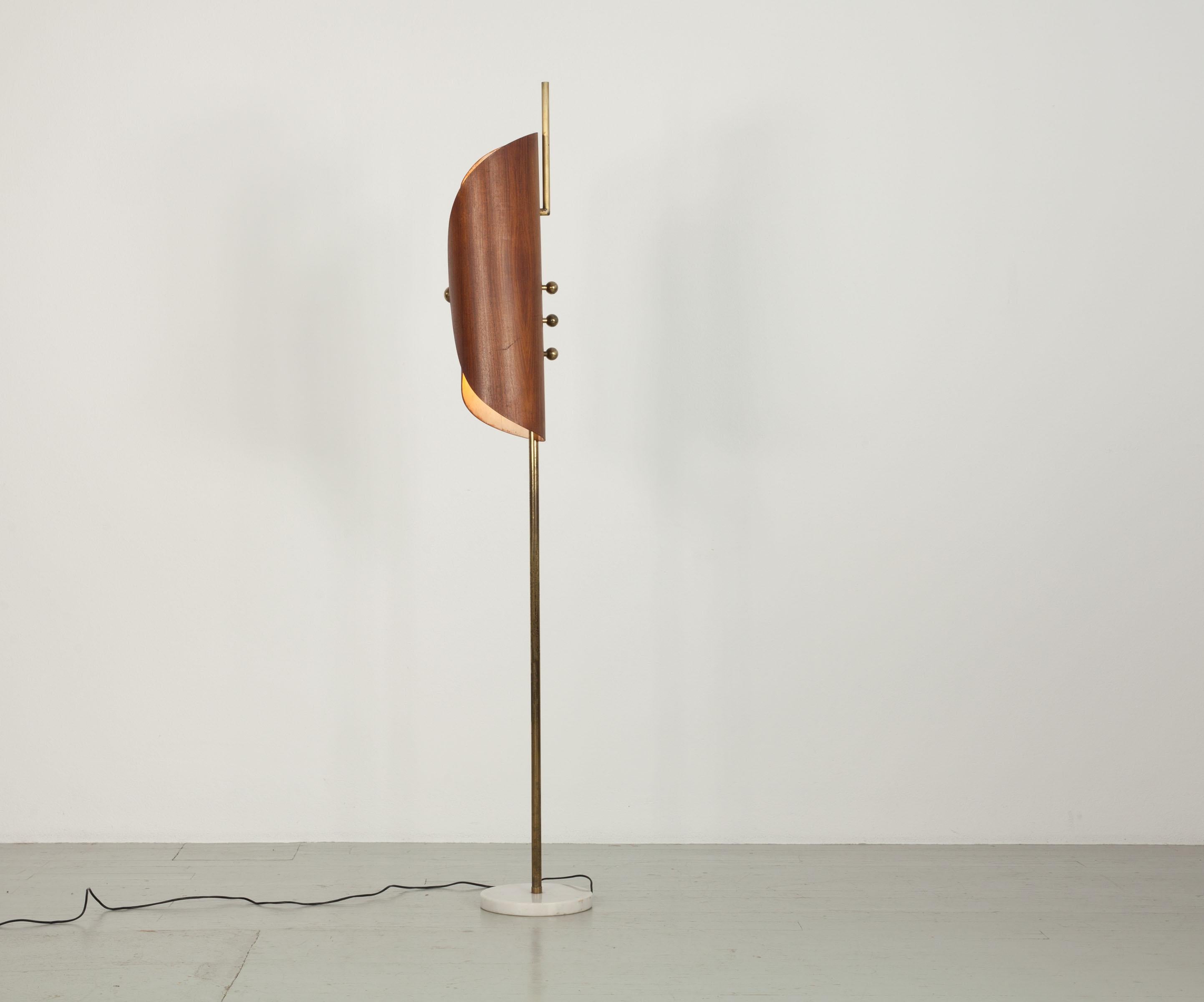 Italian Floor Lamp with plywood shade, Italy, 1960s. For Sale