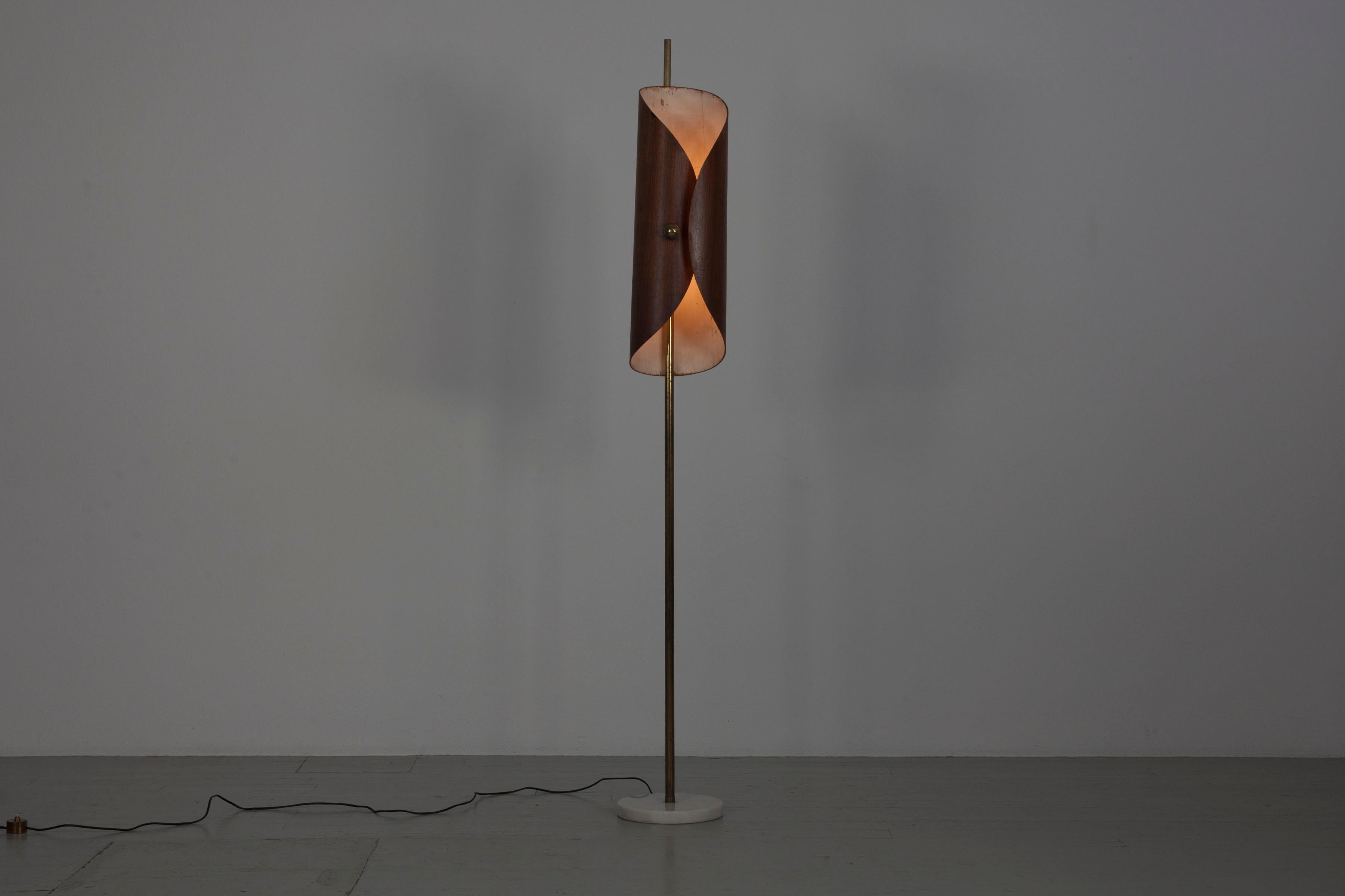 Mid-20th Century Floor Lamp with plywood shade, Italy, 1960s. For Sale