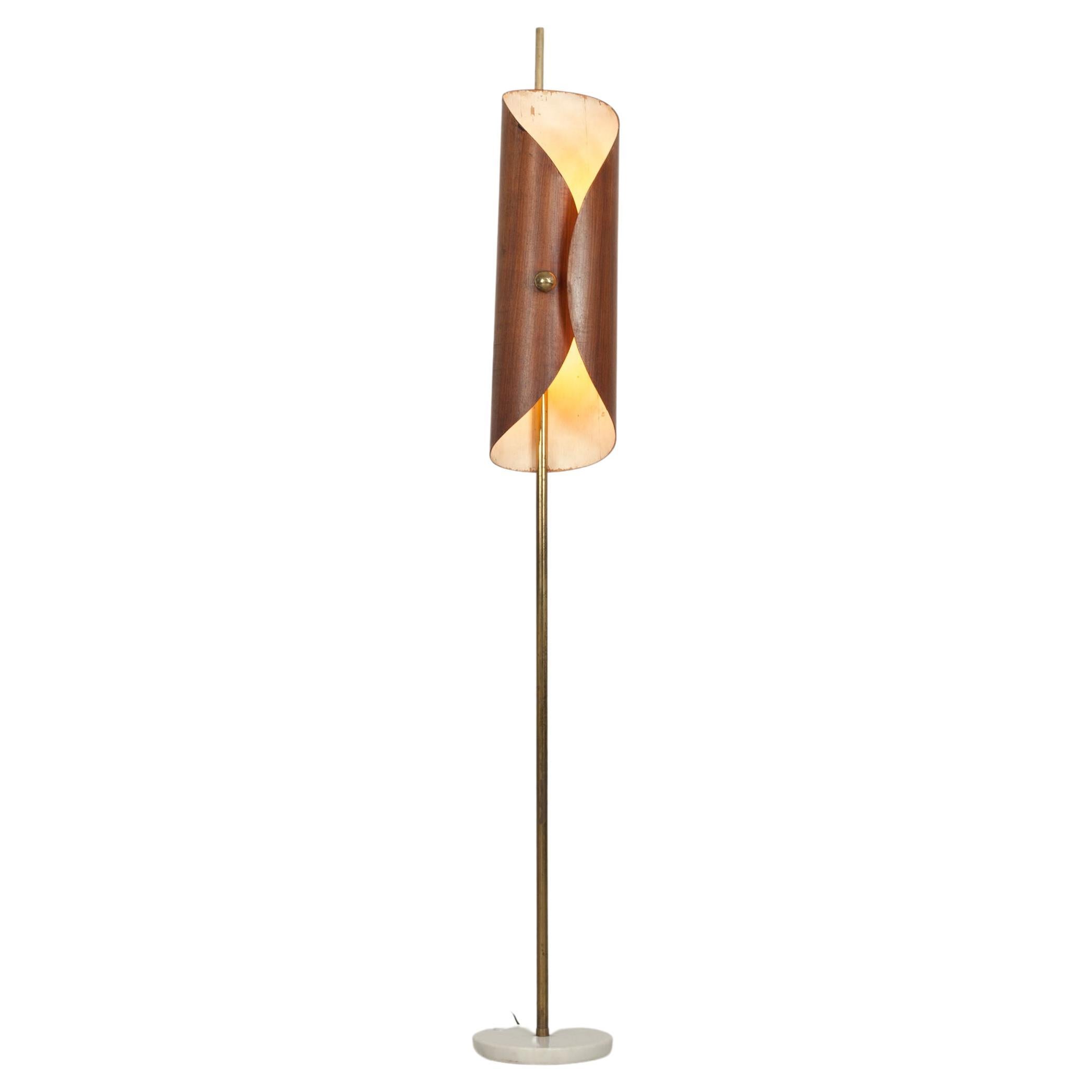 Floor Lamp with plywood shade, Italy, 1960s. For Sale