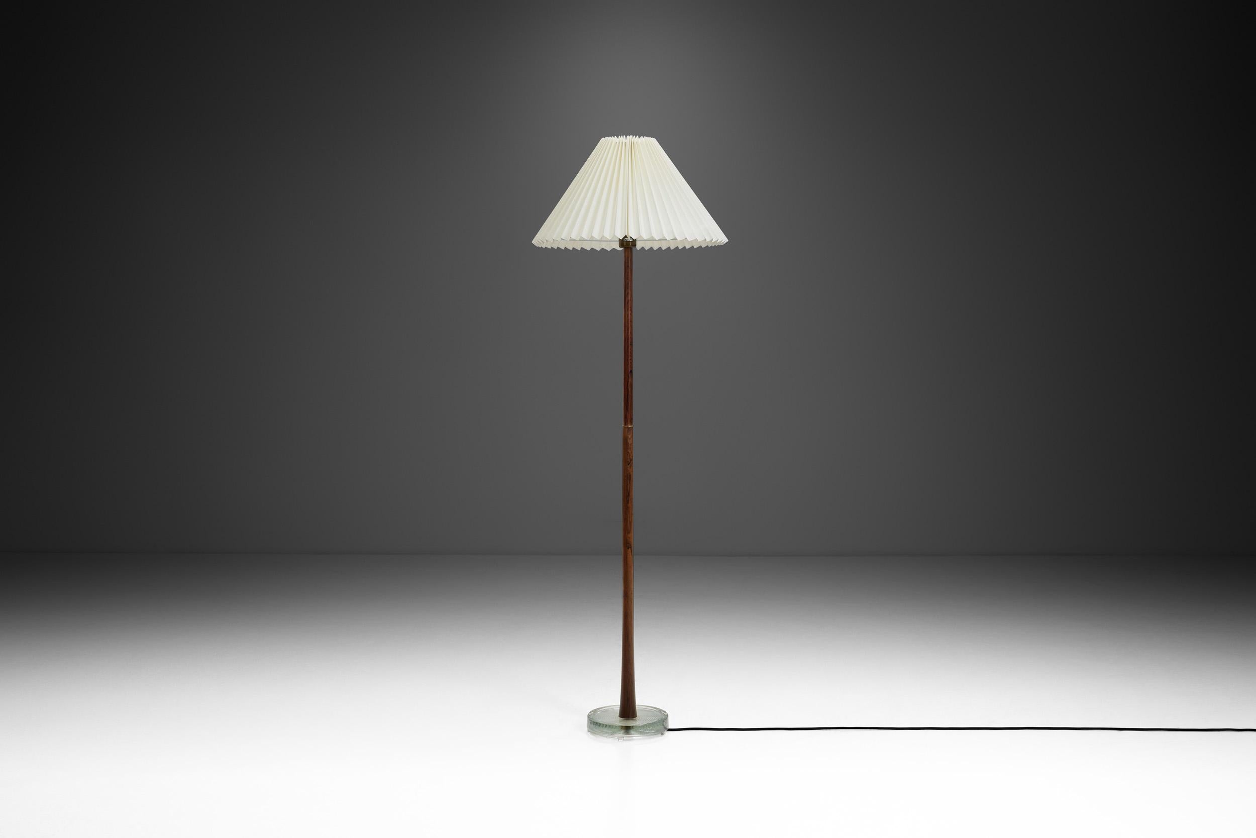 Mid-Century Modern Floor Lamp with Ruched Shade, Scandinavia ca 1950s For Sale