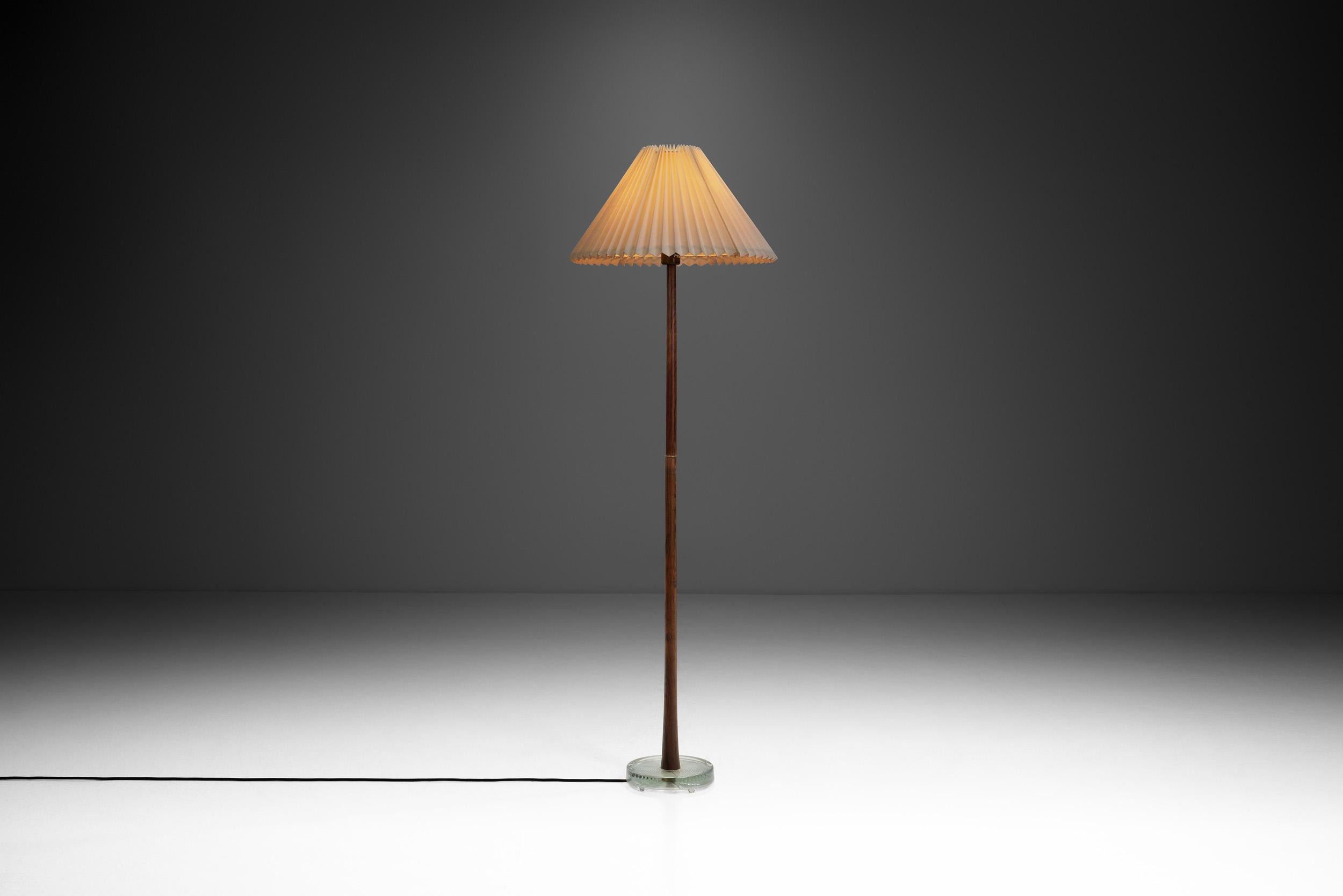 Wood Floor Lamp with Ruched Shade, Scandinavia ca 1950s