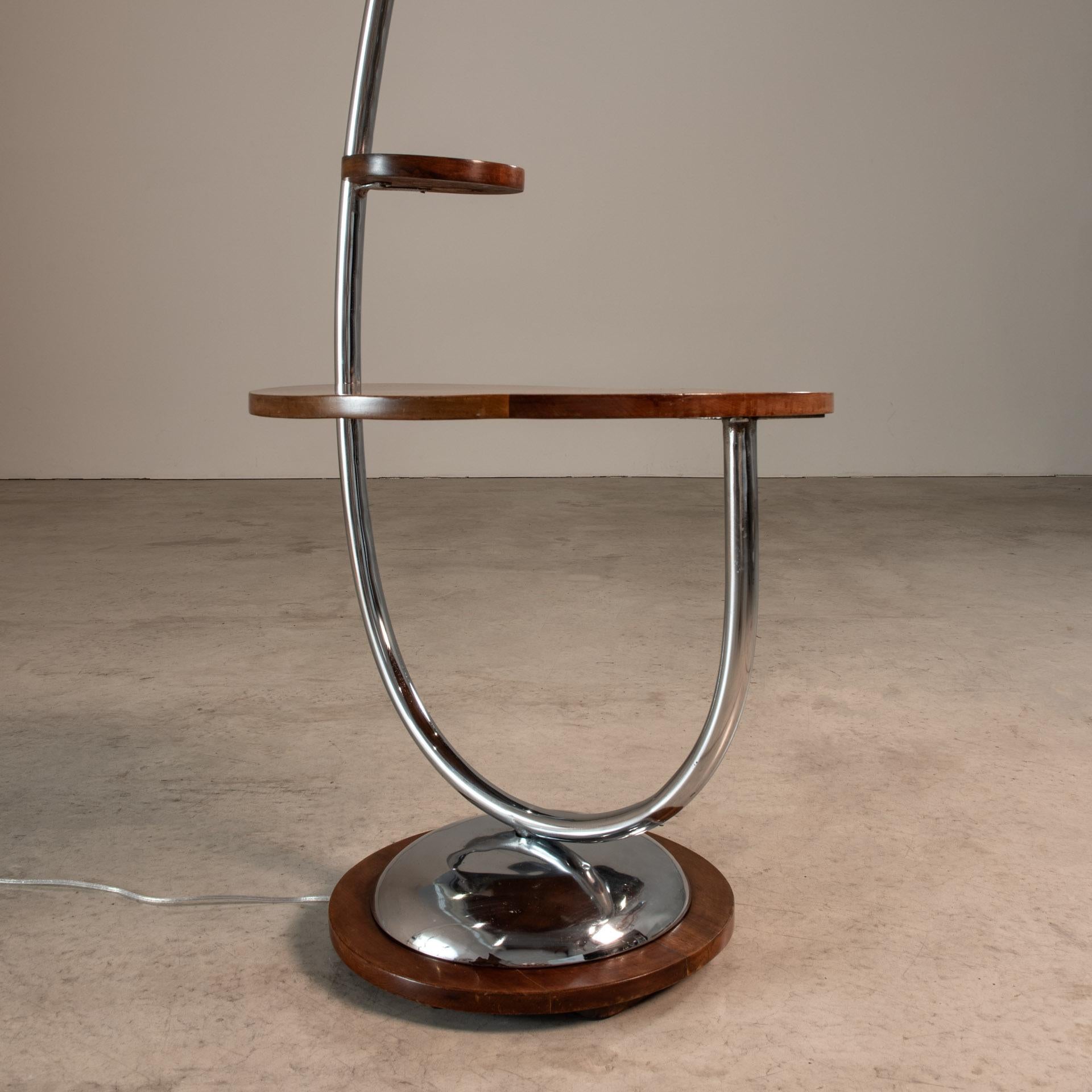 Mid-Century Modern Floor Lamp with Side Table, by John Graz, Brazilian Art Deco For Sale