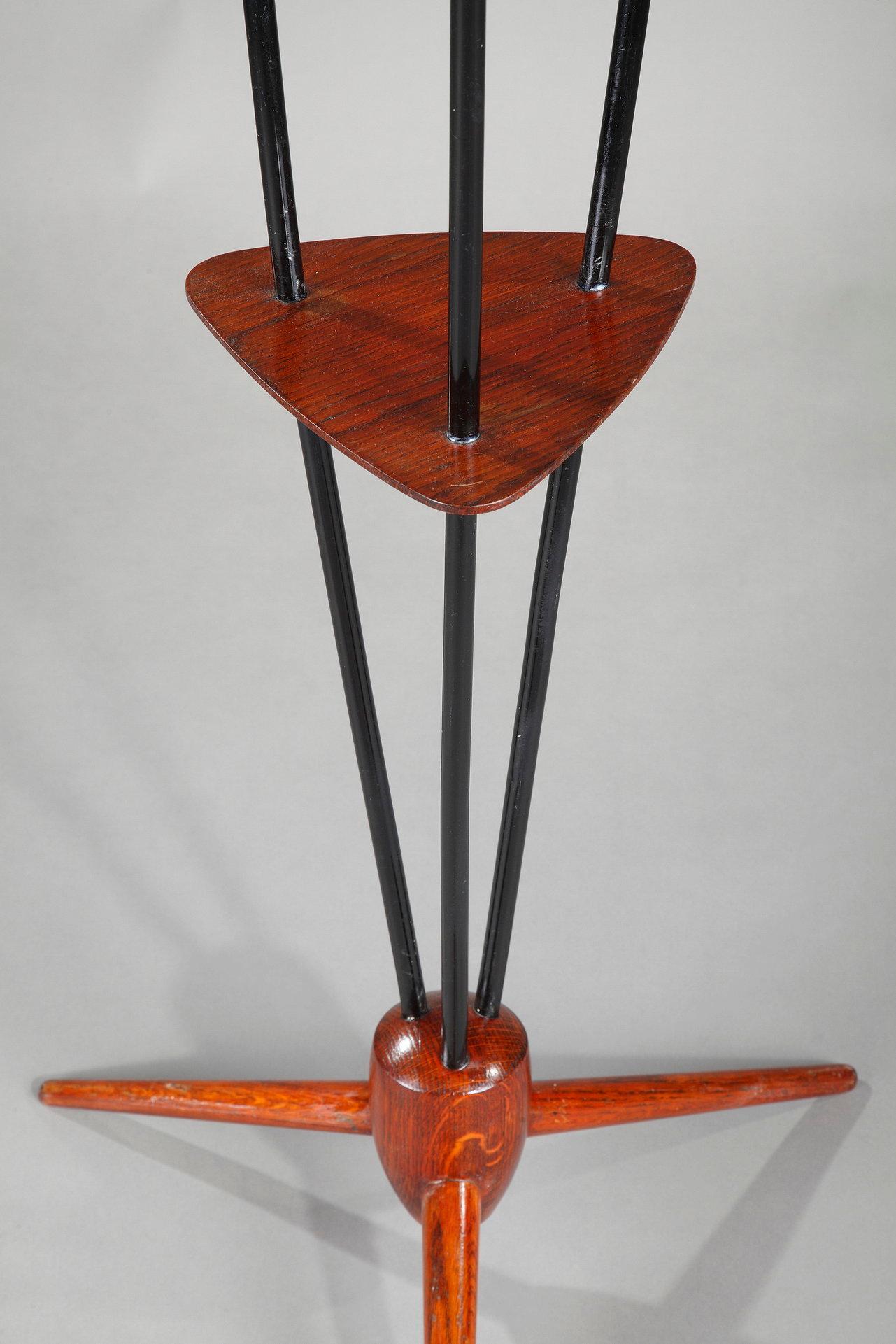 Floor Lamp with Three Arms Joined by a Teak Shelf 3