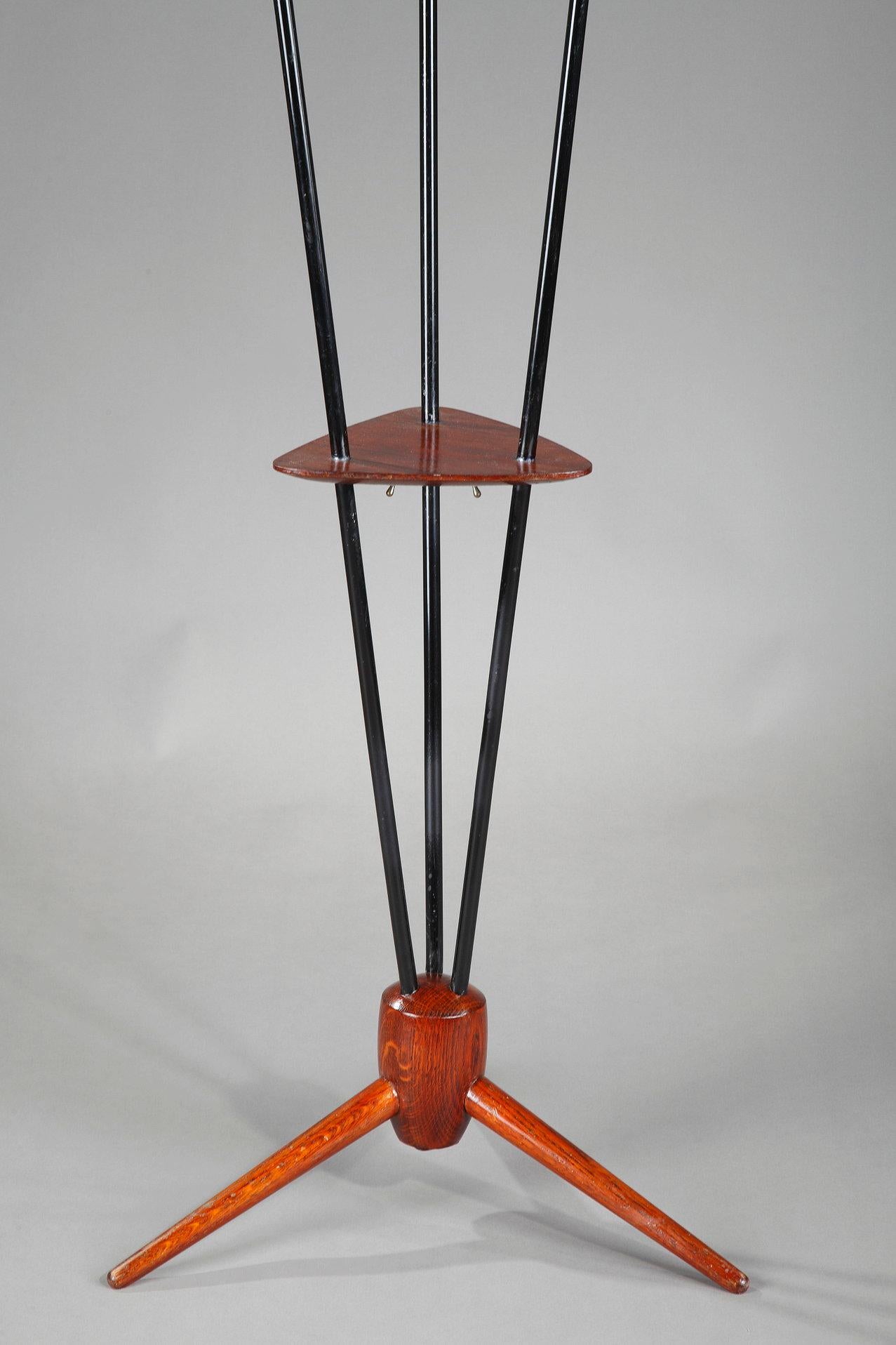 Floor Lamp with Three Arms Joined by a Teak Shelf 1