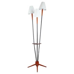 Floor Lamp with Three Arms Joined by a Teak Shelf