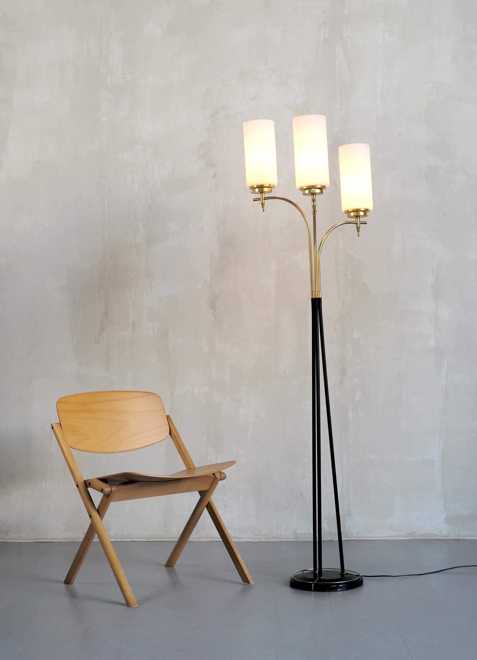 Metal Floor Lamp with Three Lights, France, 1950 For Sale