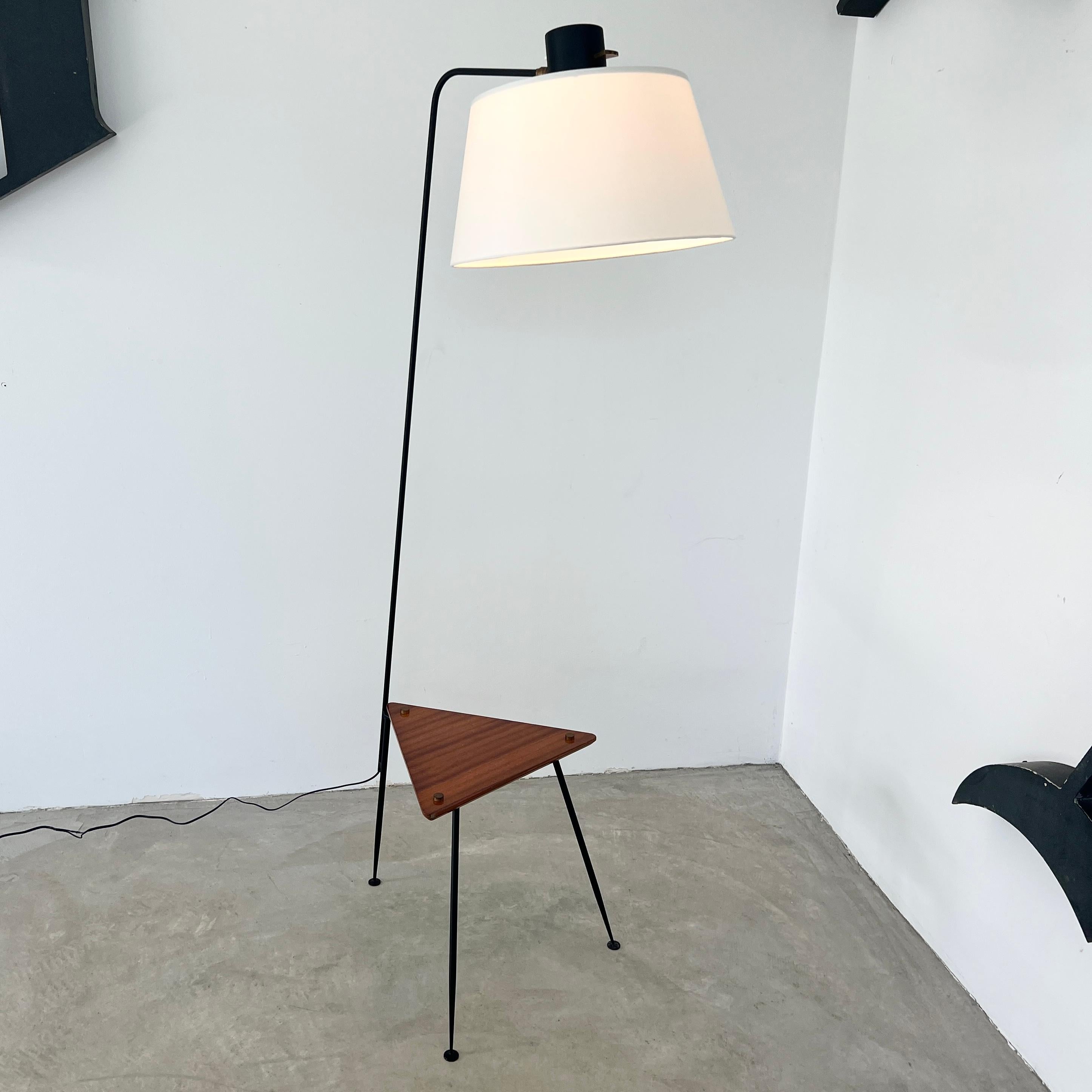 French Floor Lamp with Triangular Side Table, 1950s France For Sale