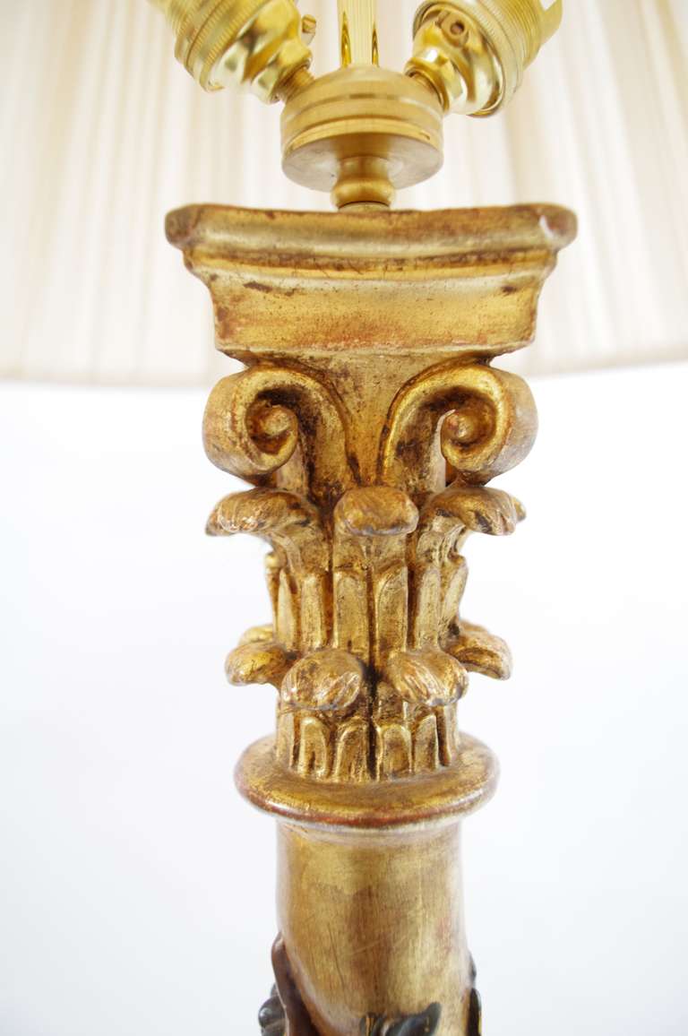 French Floor Lamp with Vineyard Theme Painted and Gilt from 1880