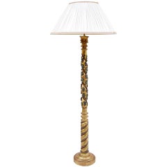 Antique Floor Lamp with Vineyard Theme Painted and Gilt from 1880
