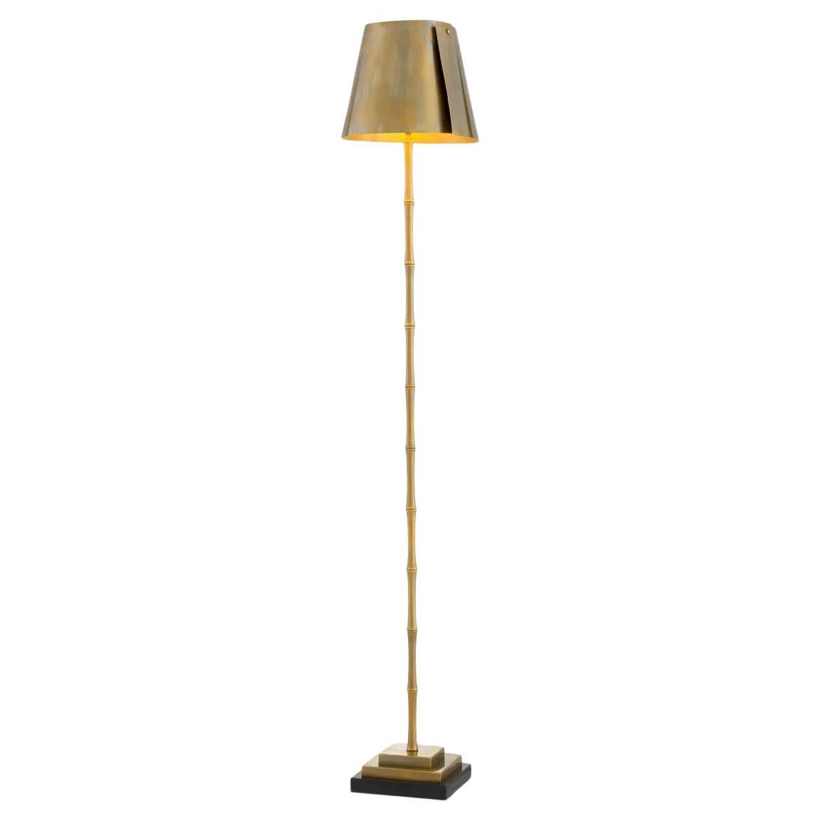 Floor Lamp with Vintage Brass Finish and Black Granite Base, Timeless Elegance.