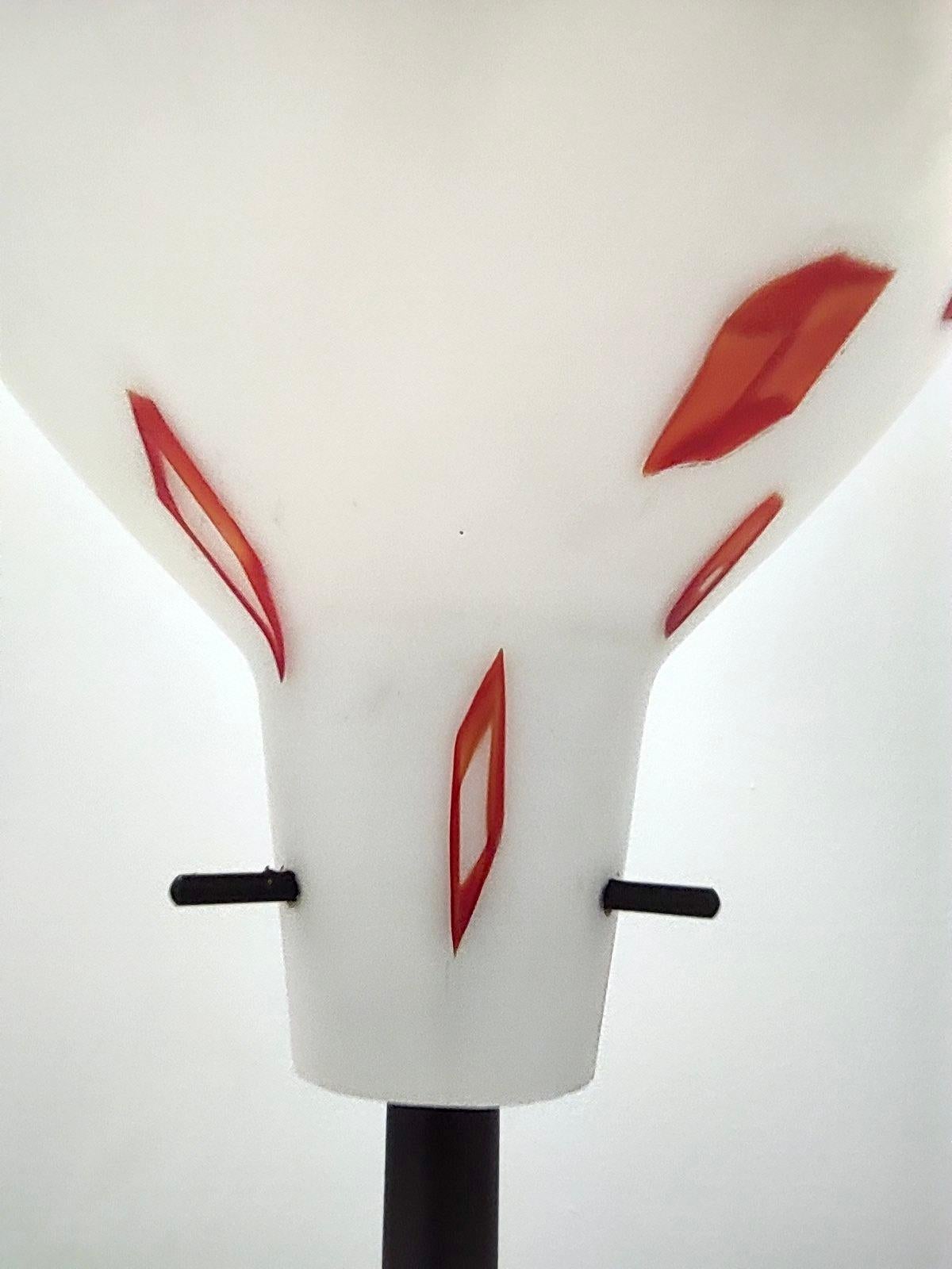 Floor Lamp with Vintage Encased Glass Shade with Red Geometrical Motifs, Italy For Sale 3