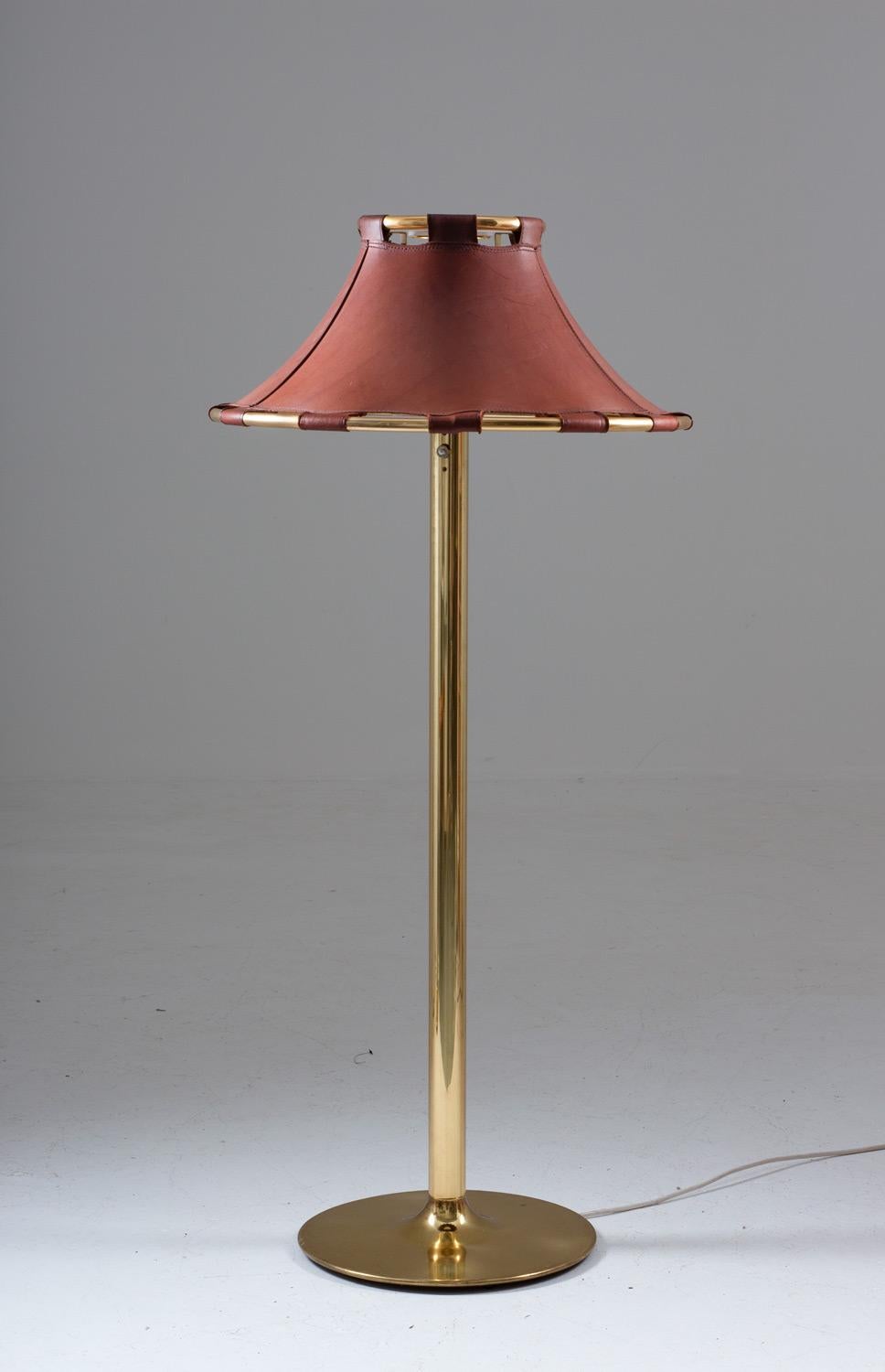 Scandinavian Modern Floor Lamps in Brass and Leather Model 