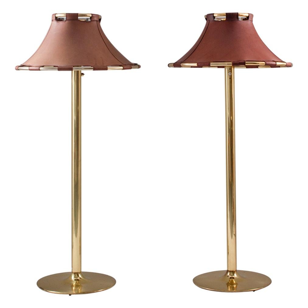 Floor Lamps in Brass and Leather Model "Anna" by Anna Ehrner for Ateljé Lyktan