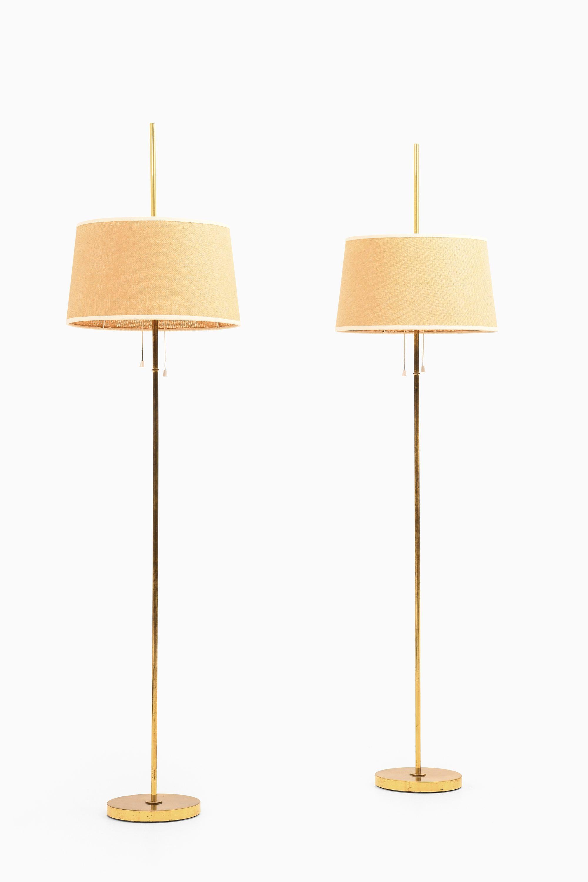 Swedish Floor Lamps in Brass and Original Lamp Shades by Hans-Agne Jakobsson, 1950's For Sale