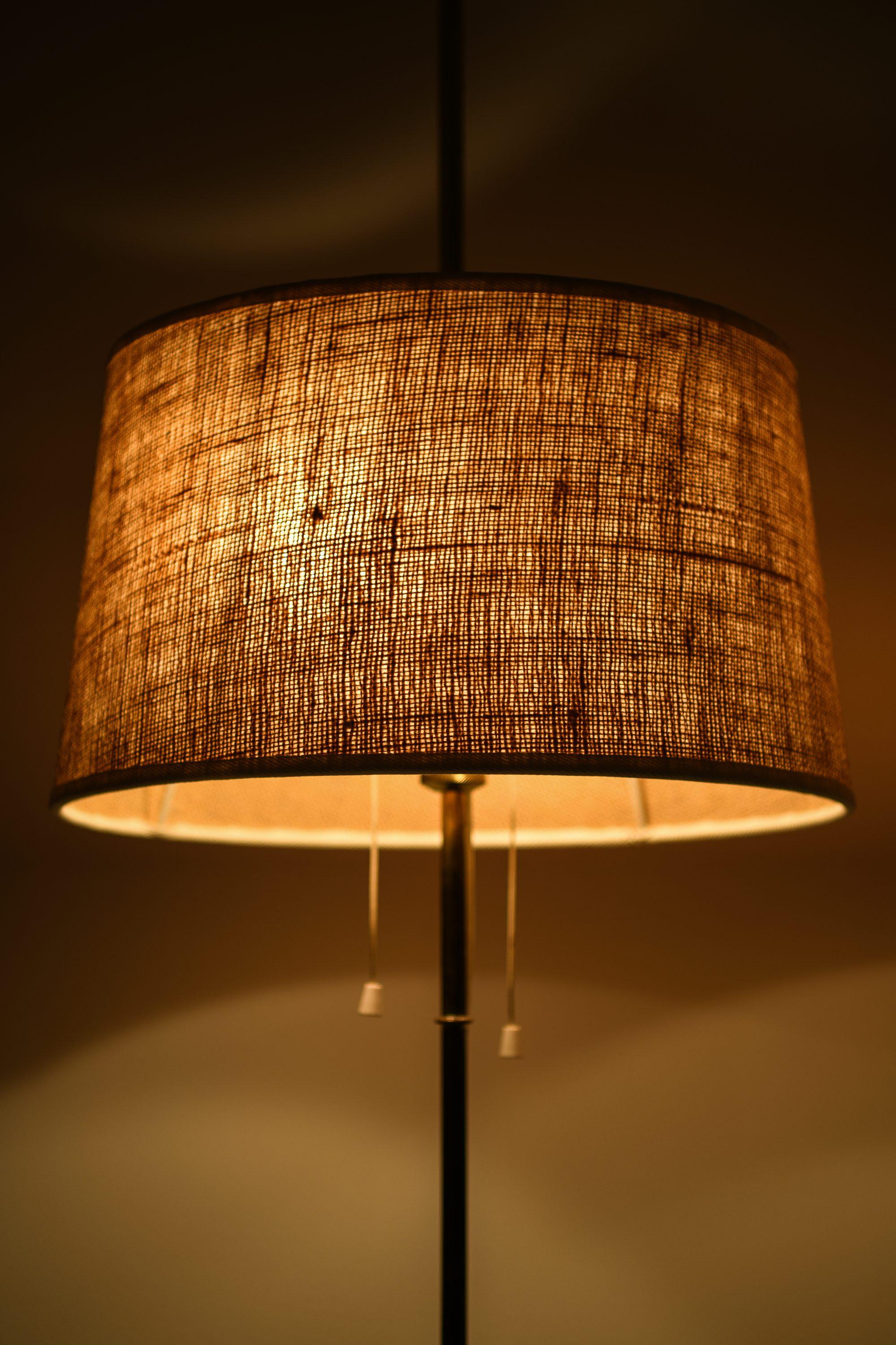 20th Century Floor Lamps in Brass and Original Lamp Shades by Hans-Agne Jakobsson, 1950's For Sale