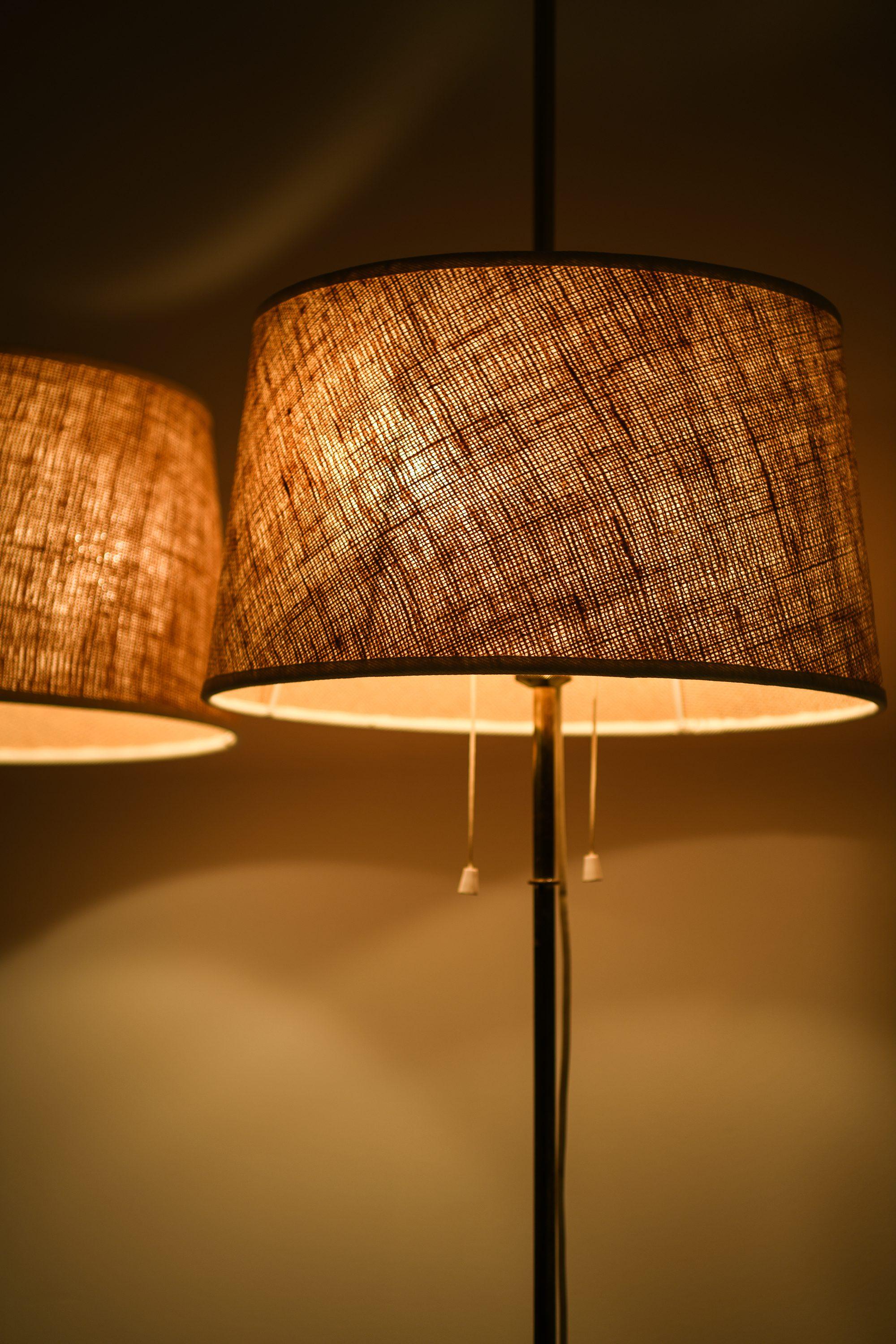 Floor Lamps in Brass and Original Lamp Shades by Hans-Agne Jakobsson, 1950's For Sale 1