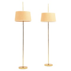 Floor Lamps in Brass and Original Lamp Shades by Hans-Agne Jakobsson, 1950's