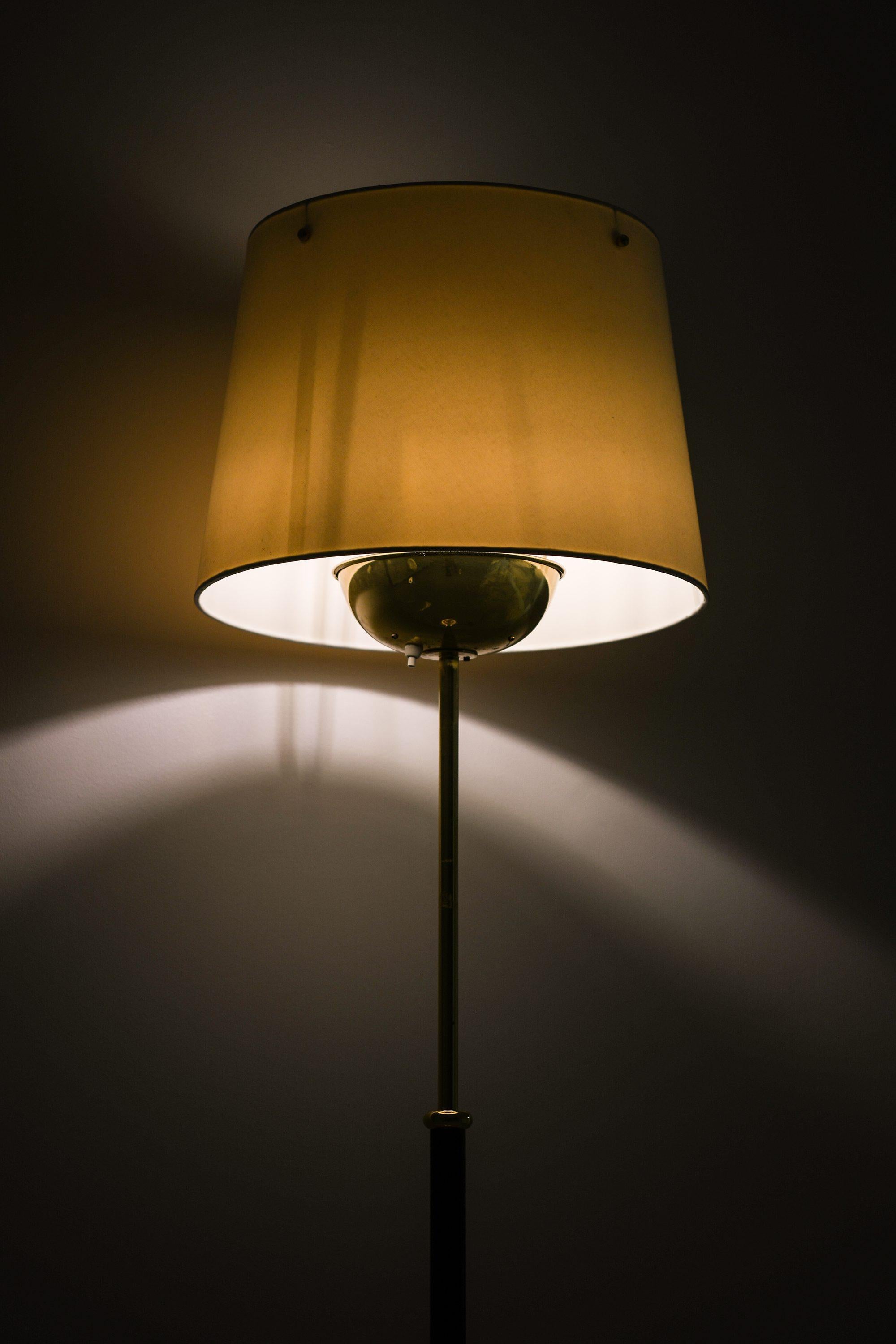 20th Century Floor Lamps in Brass, Black Metal & Original Lamp Shades by Josef Frank, 1960's For Sale