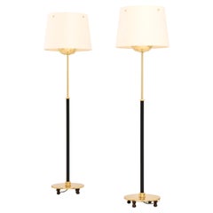 Floor Lamps in Brass, Black Metal & Original Lamp Shades by Josef Frank, 1960's